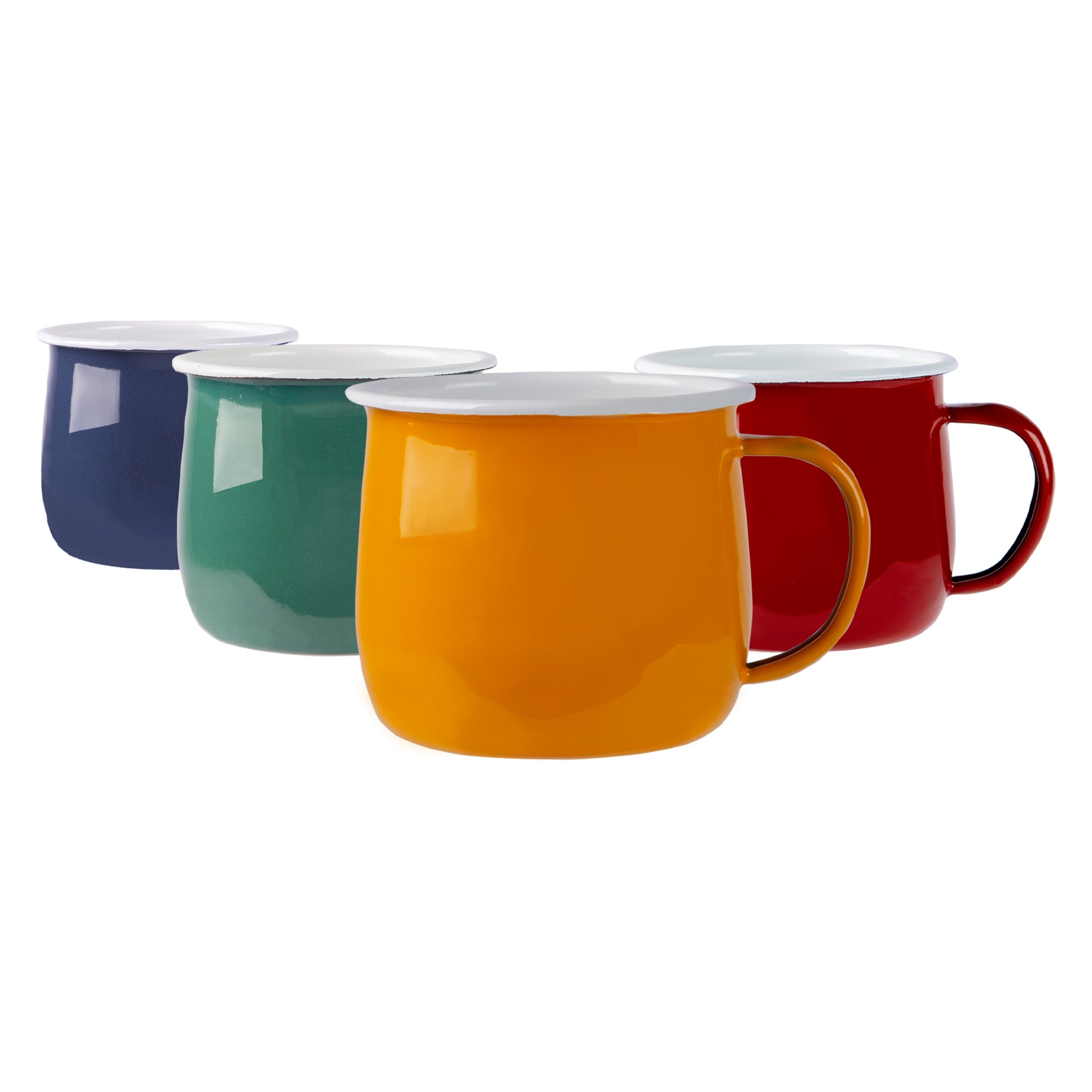 375ml Coloured Enamel Belly Mugs - 4 Colours
