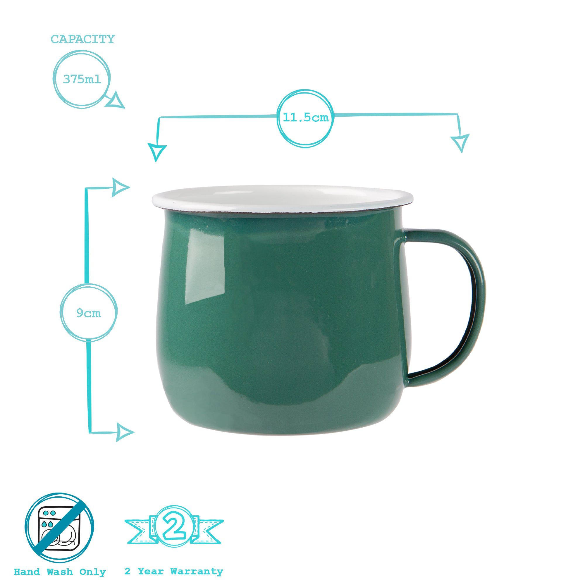 375ml Coloured Enamel Belly Mugs - 4 Colours