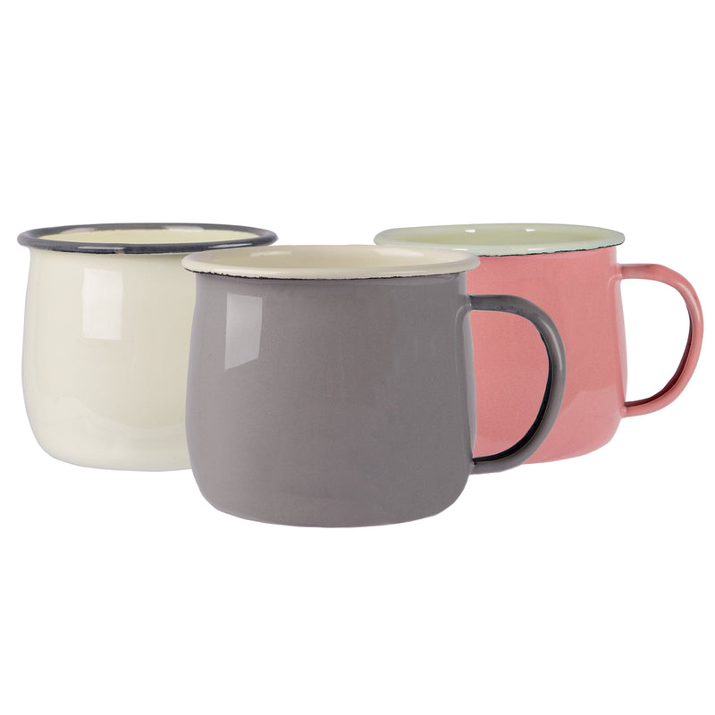 375ml Pastel Enamel Belly Mugs - Pack of Six - By Argon Tableware
