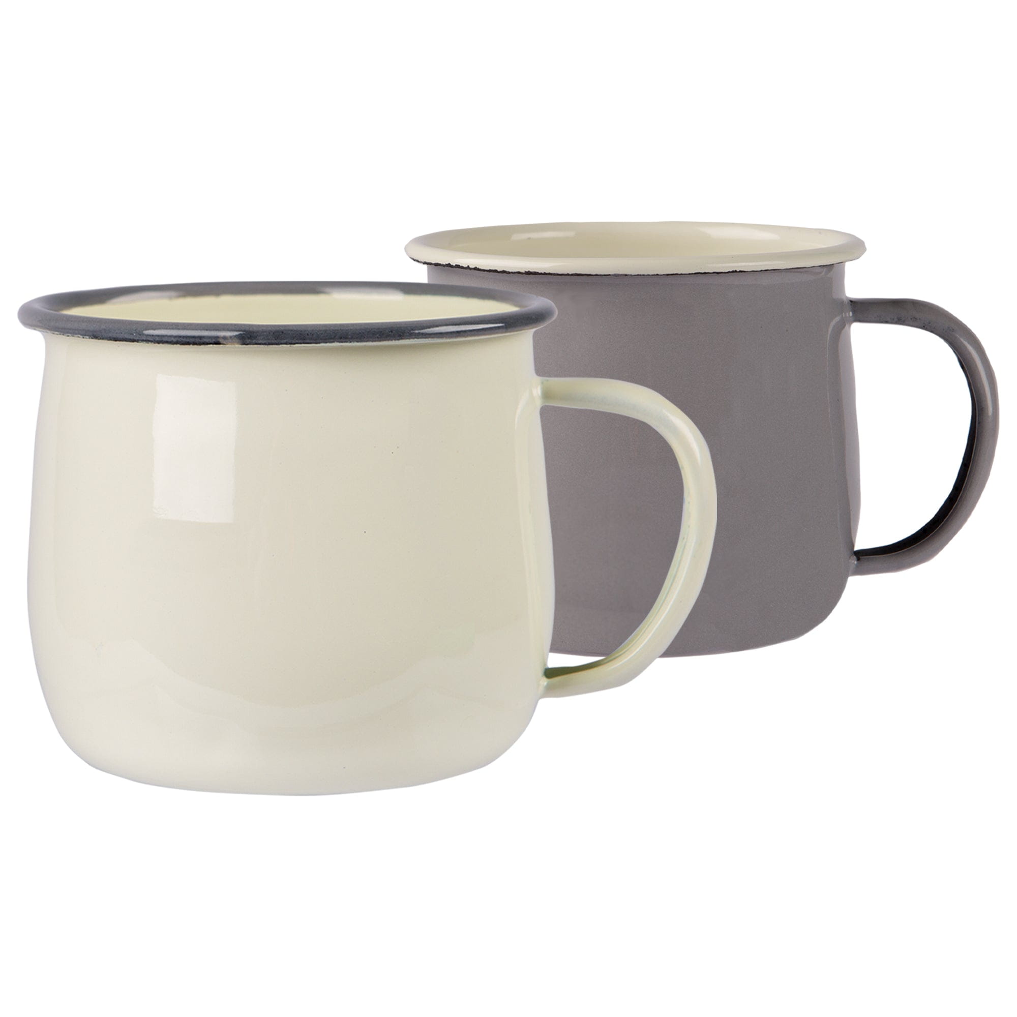 375ml Grey/Cream Enamel Belly Mugs - Pack of Four