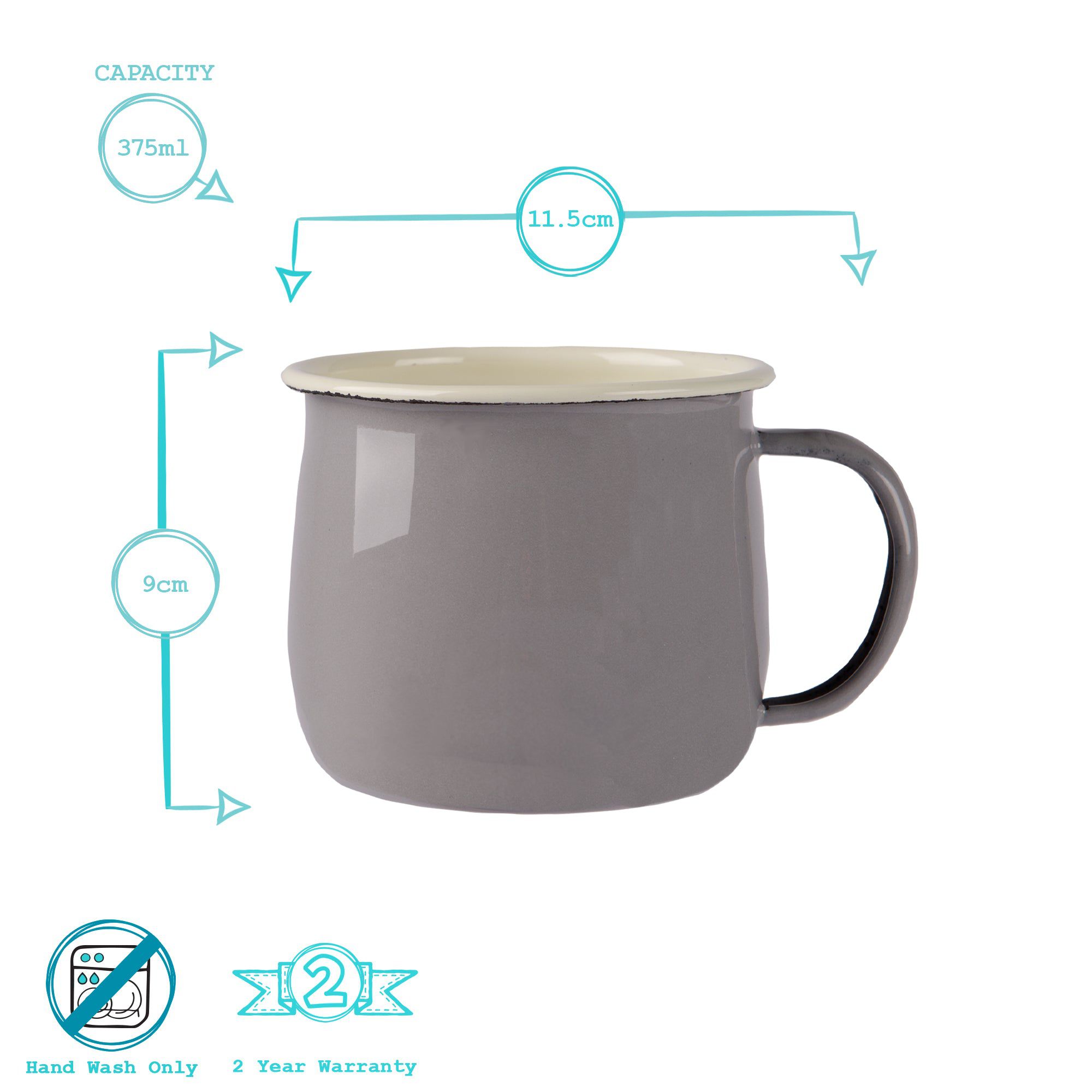 375ml Grey/Cream Enamel Belly Mugs - Pack of Four