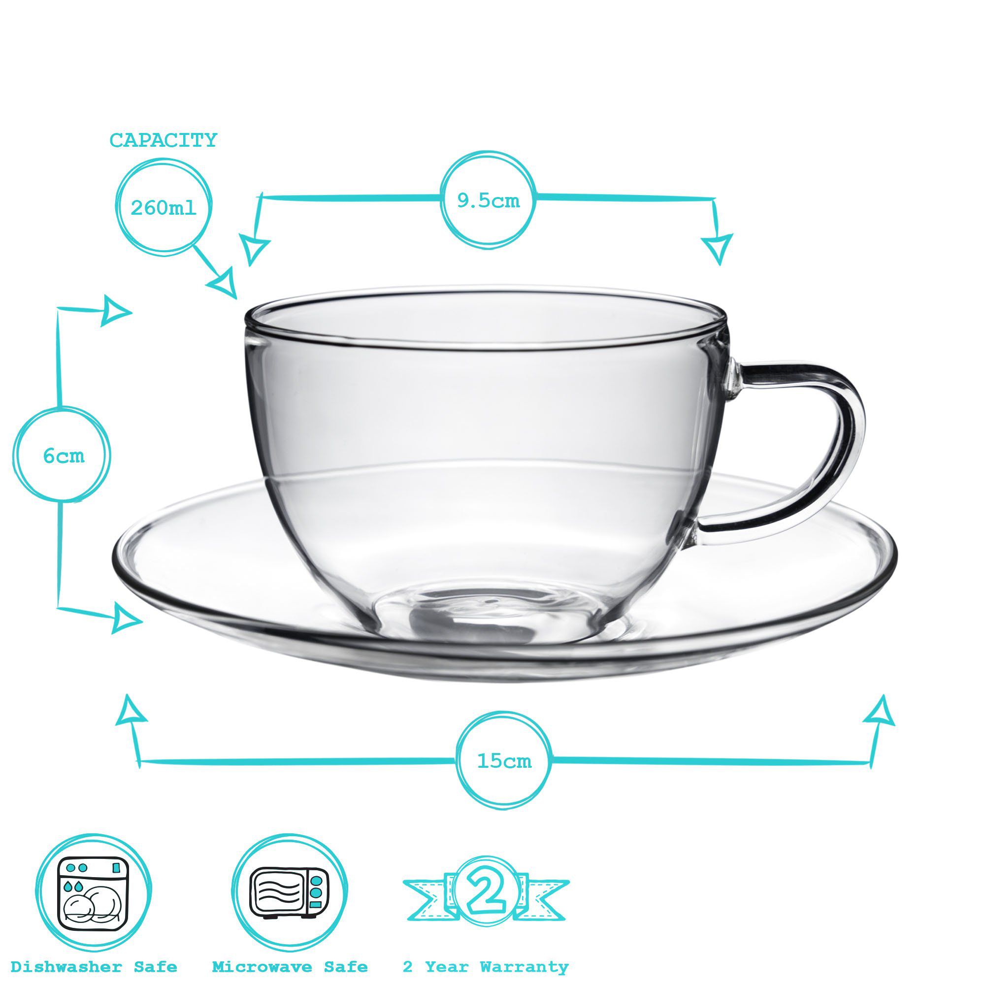 260ml Maximus Glass Cappuccino Cup & Saucer Set