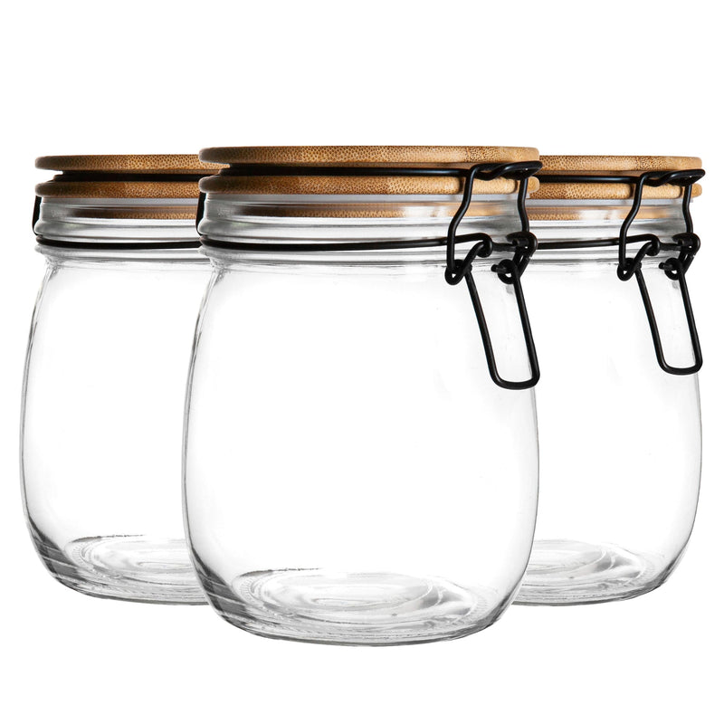 750ml Wooden Clip Lid Storage Jars - Pack of Three - By Argon Tableware