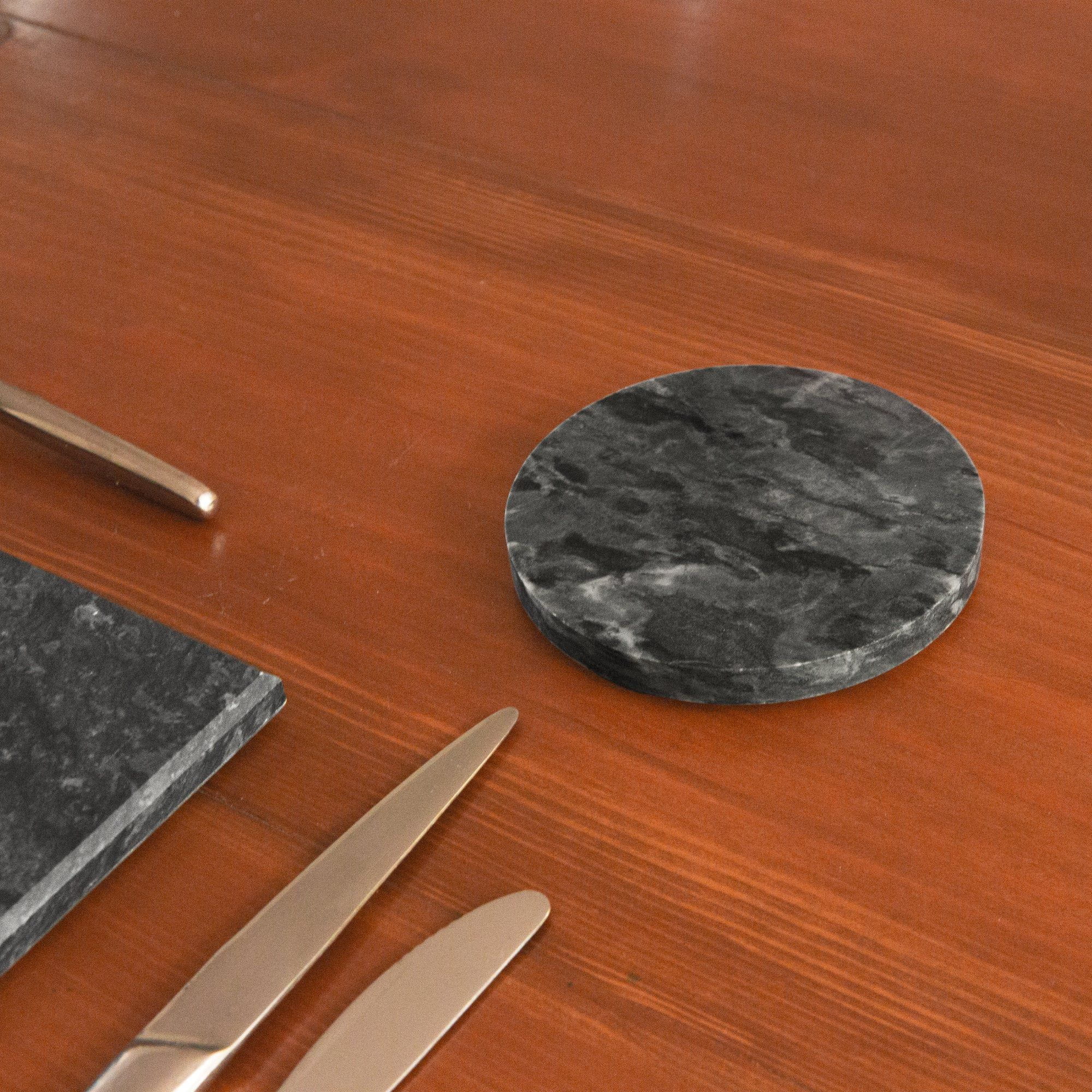 12pc Black Marble Placemats & Round Coasters Set