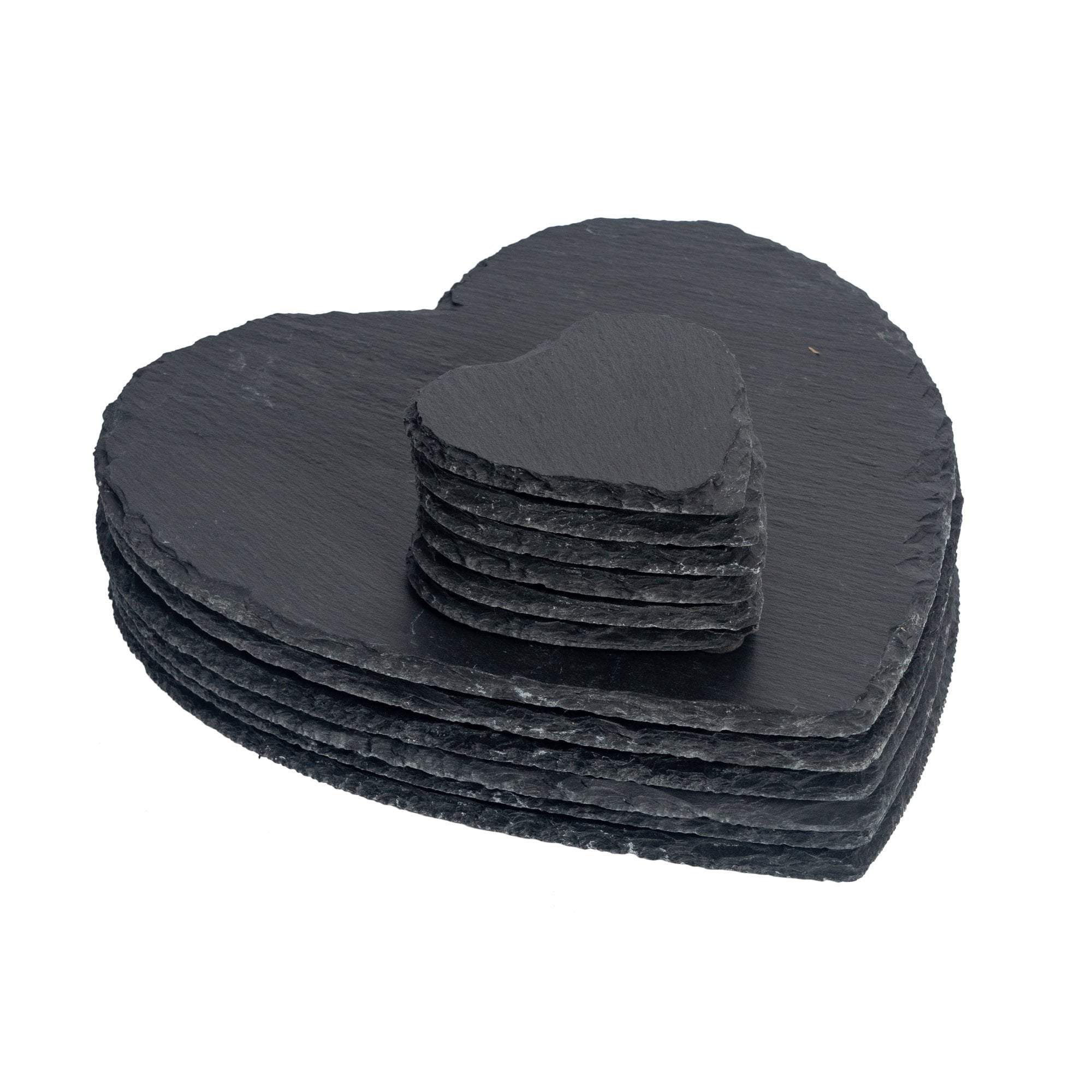 12pc Black Heart Slate Placemats & Coasters Set