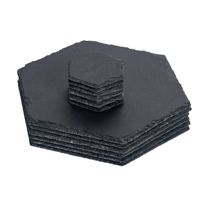 12pc Black Hexagon Slate Placemats & Coasters Set - By Argon Tableware