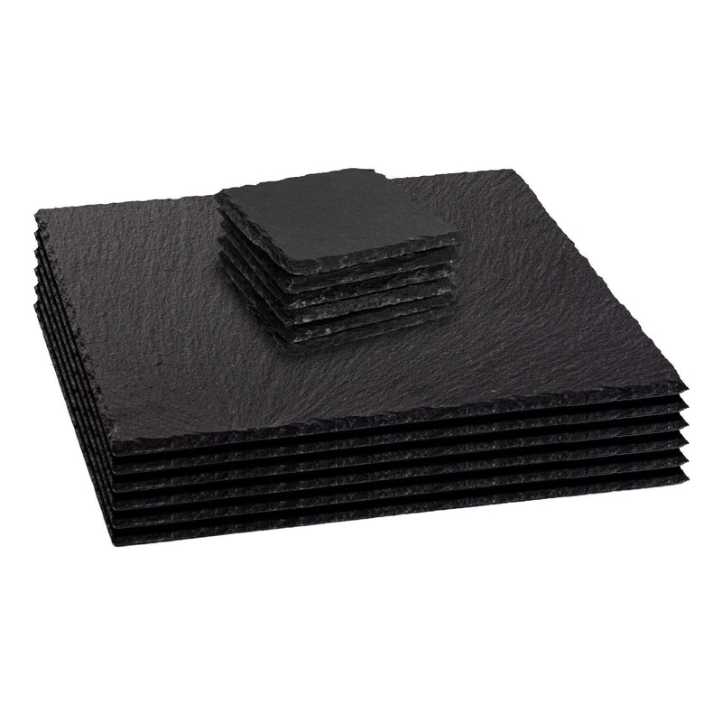 12pc Black Square Slate Placemats & Coasters Set - By Argon Tableware
