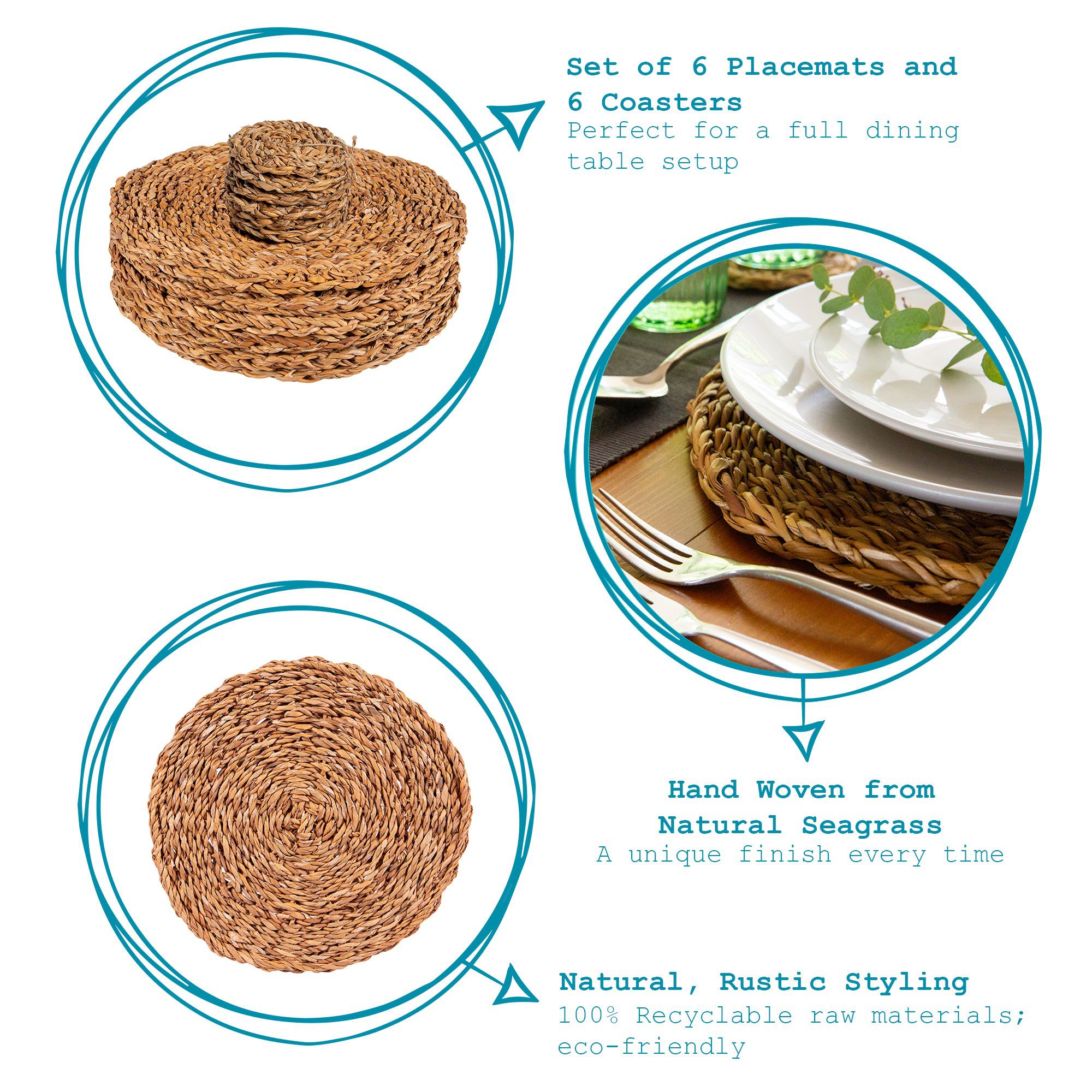 12pc Woven Seagrass Placemats & Coasters Set