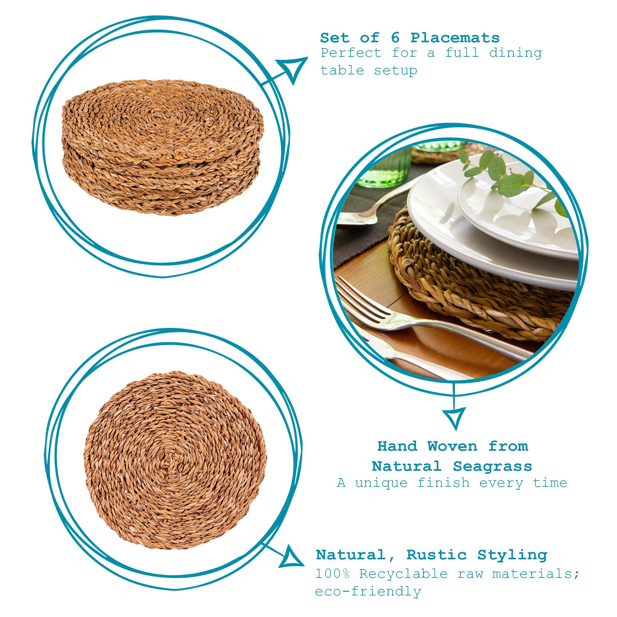 30cm Woven Seagrass Placemats - Pack of Six