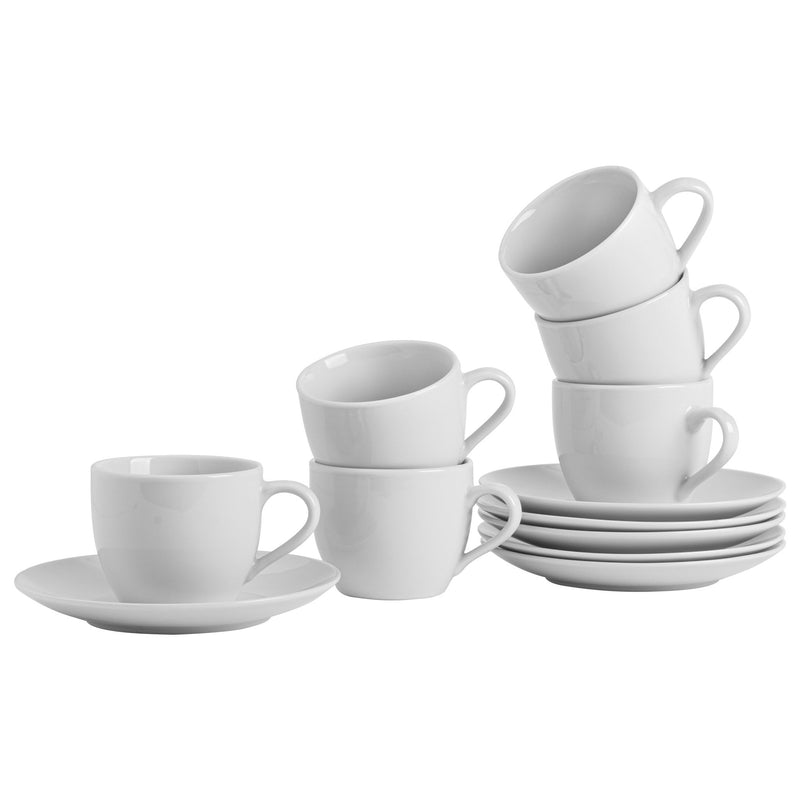 Argon Tableware Set of 6 China Cups & Saucers - 200ml - White