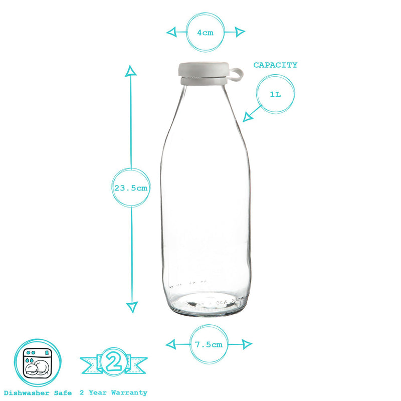 1L Glass Milk Bottle with Silicone Lid - By Argon Tableware