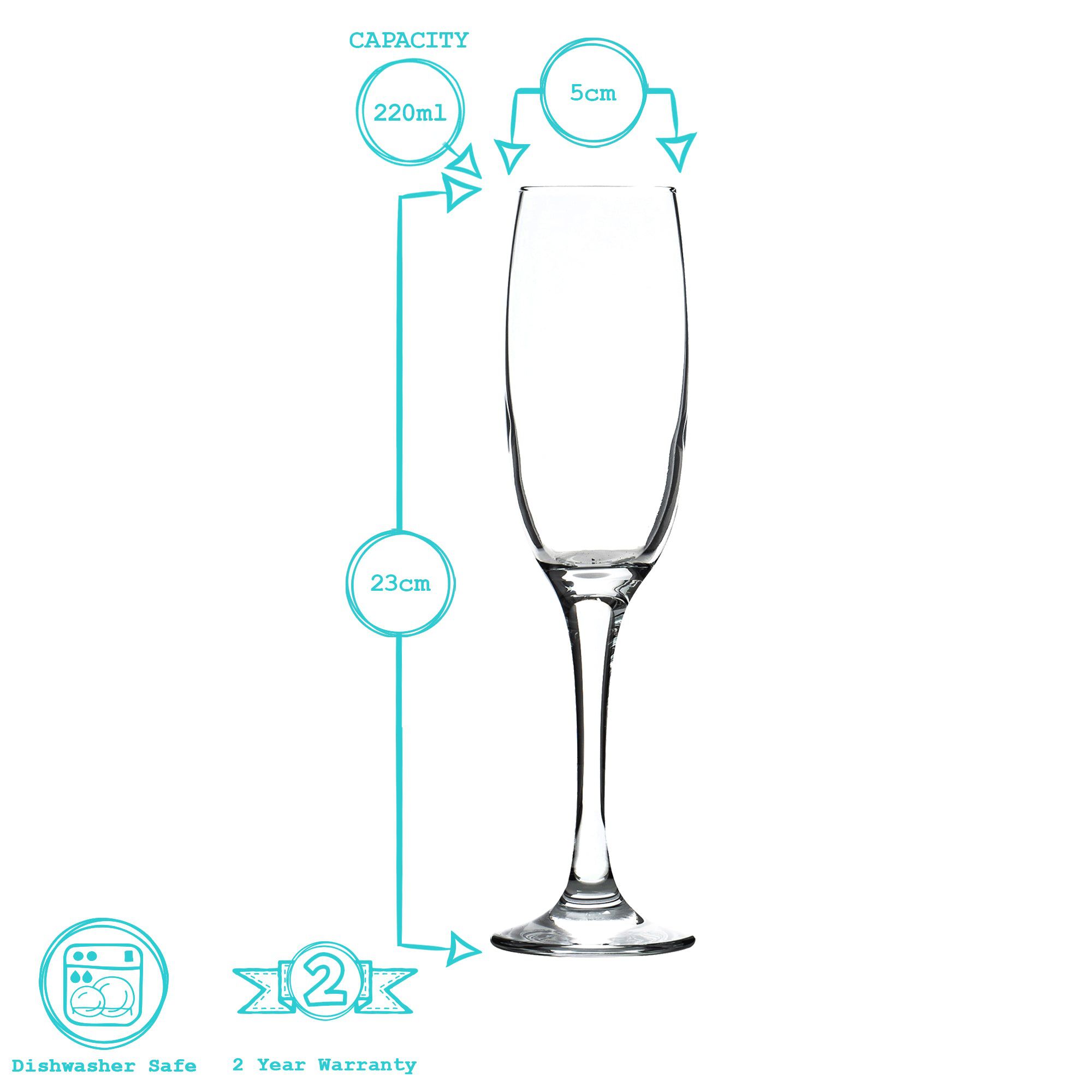 220ml Classic Champagne Flutes - Pack of Six