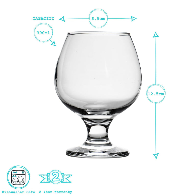 390ml Classic Brandy Glasses - Pack of Six - By Argon Tableware