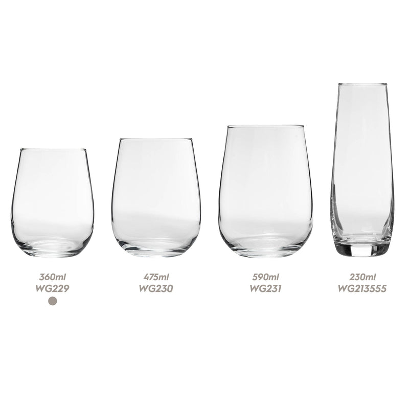 360ml Corto Stemless Wine Glasses - Pack of Six - By Argon Tableware