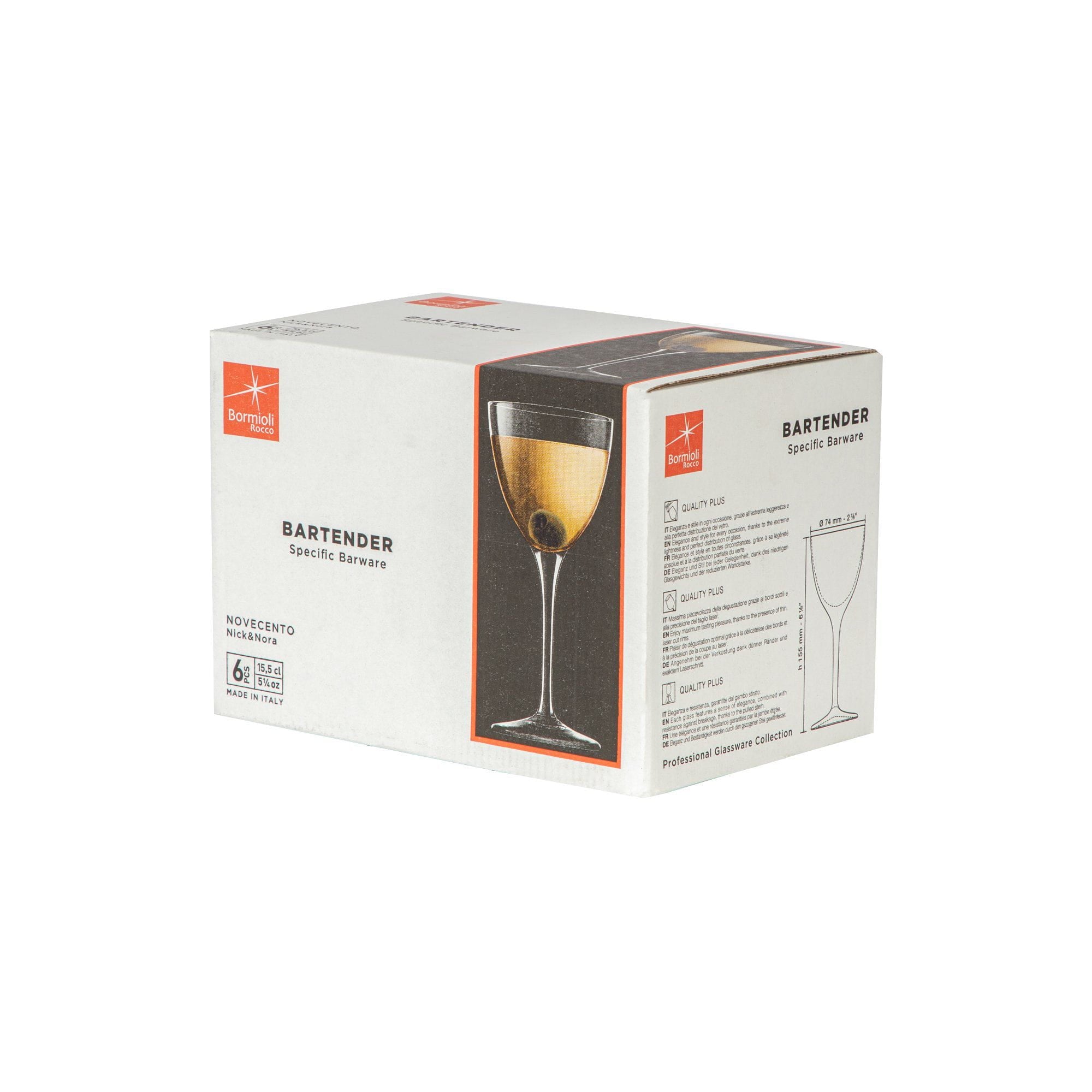 155ml Bartender Novecento Nick & Nora Glasses - Pack of Six