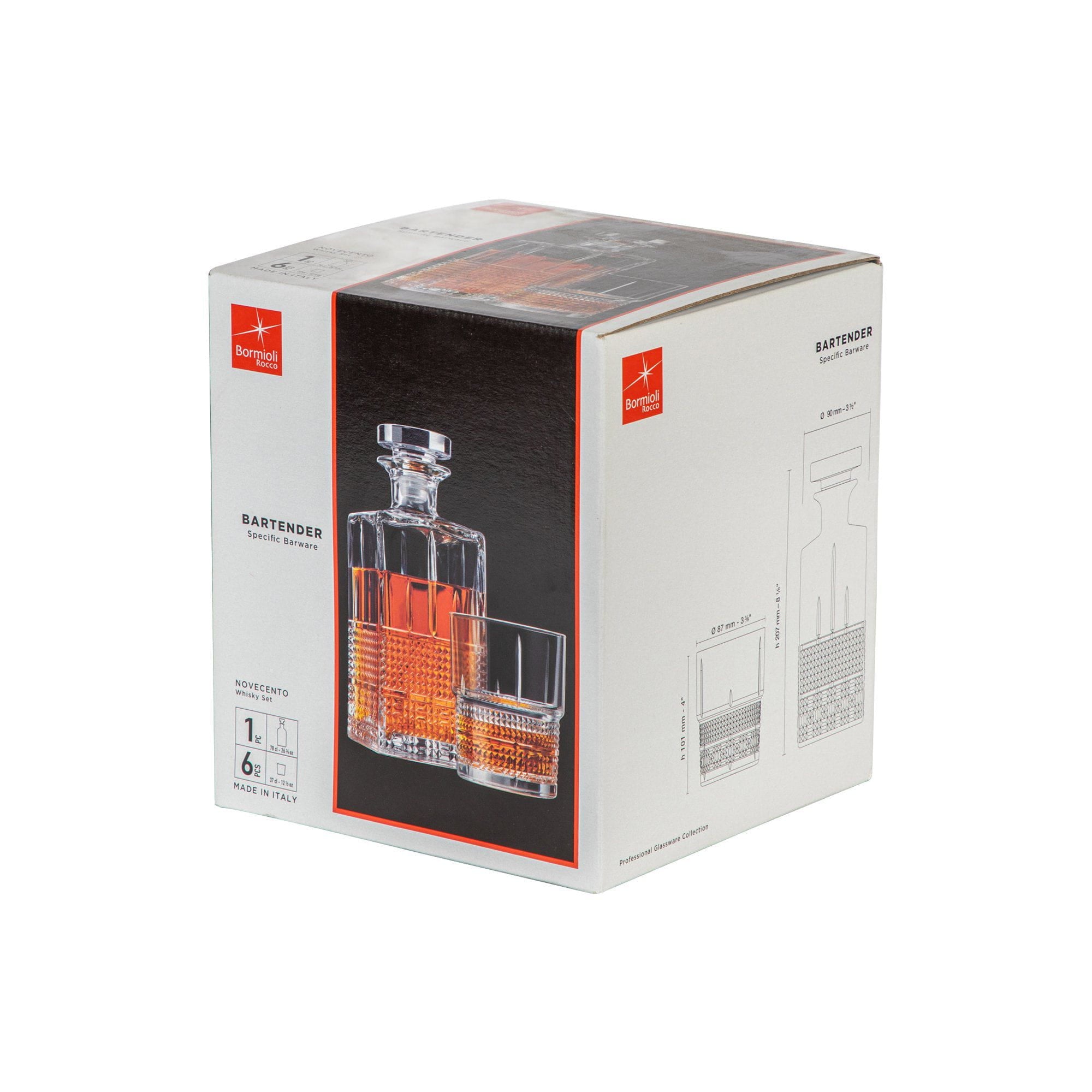 7pc Bartender Novecento Whisky Decanter & Glasses Set