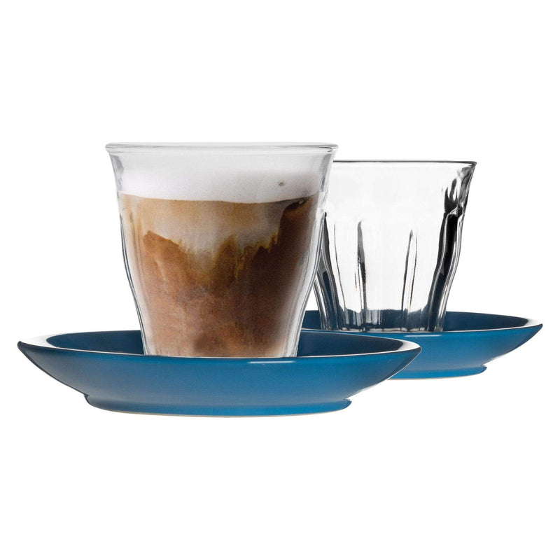 200ml Picardie Glass Coffee Cups & Saucers Set - Pack of Six - By Duralex