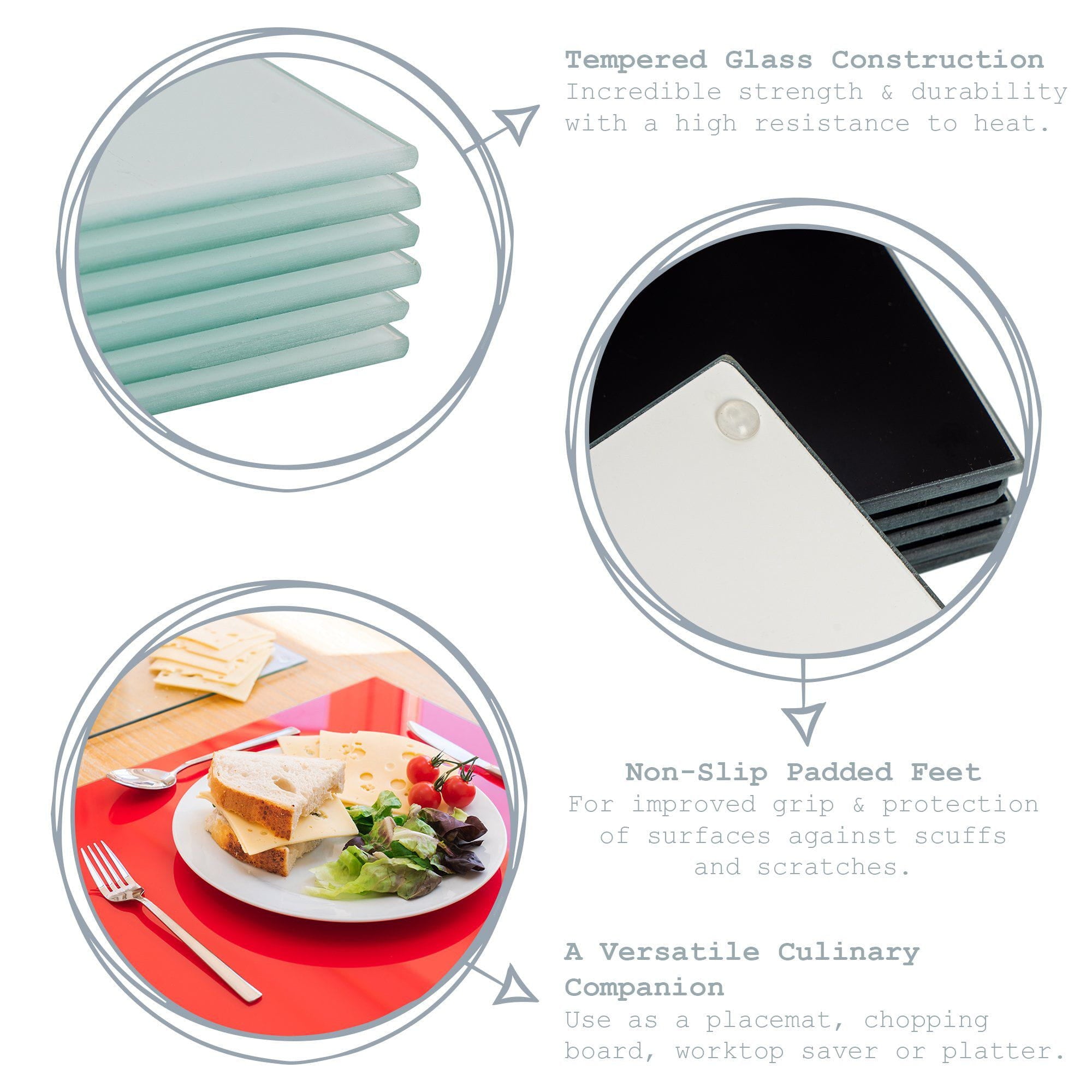 40cm x 30cm Glass Placemats - Pack of Six