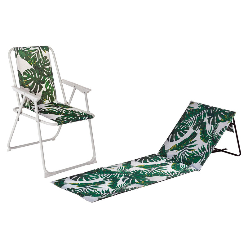 Harbour Housewares 2 Piece Folding Beach Chair & Lounger Set - Banana Leaf