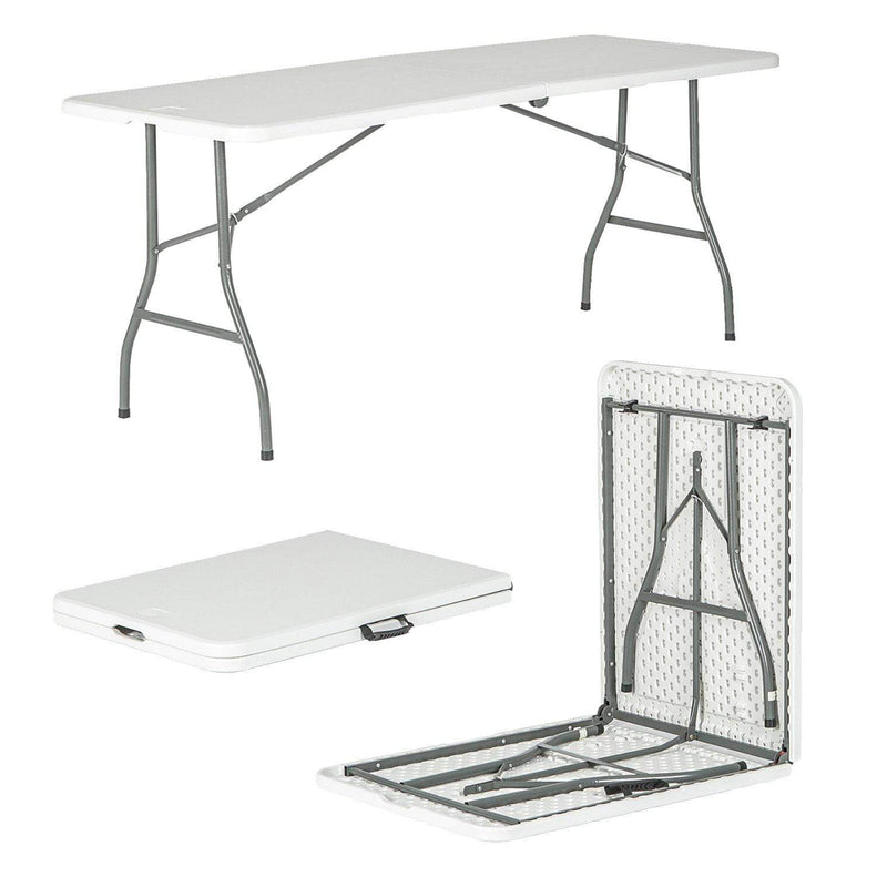 70cm x 180cm White Rectangle Plastic Folding Trestle Table - By Harbour Housewares