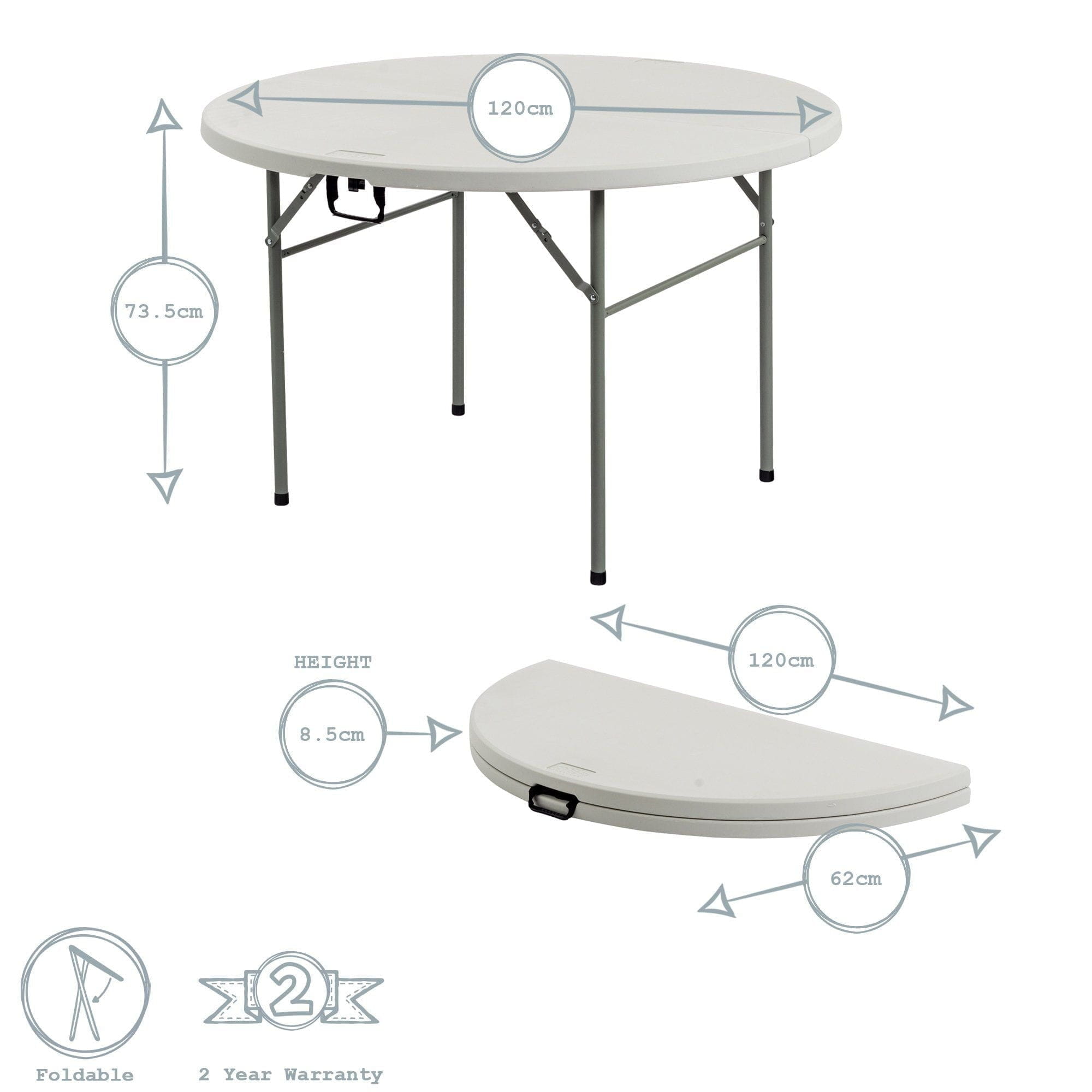 120cm White Round Plastic Folding Trestle Table