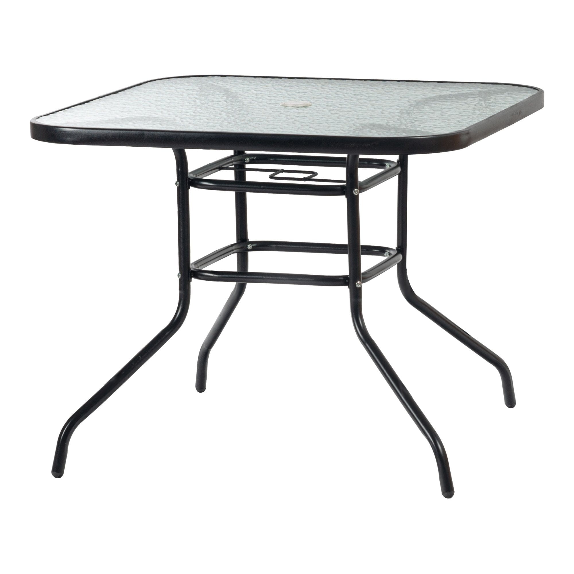 90cm x 90cm Black Metal Glass Top Garden Table - By Harbour Housewares