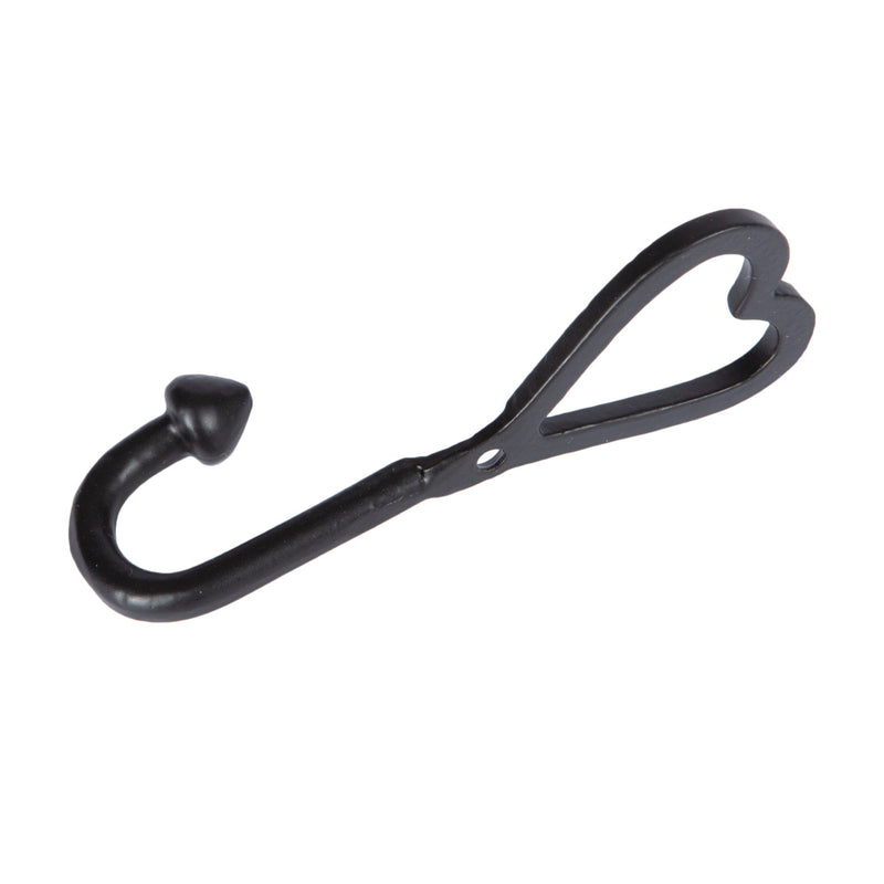 40mm x 100mm Black Single Heart Hook - By Hammer & Tongs