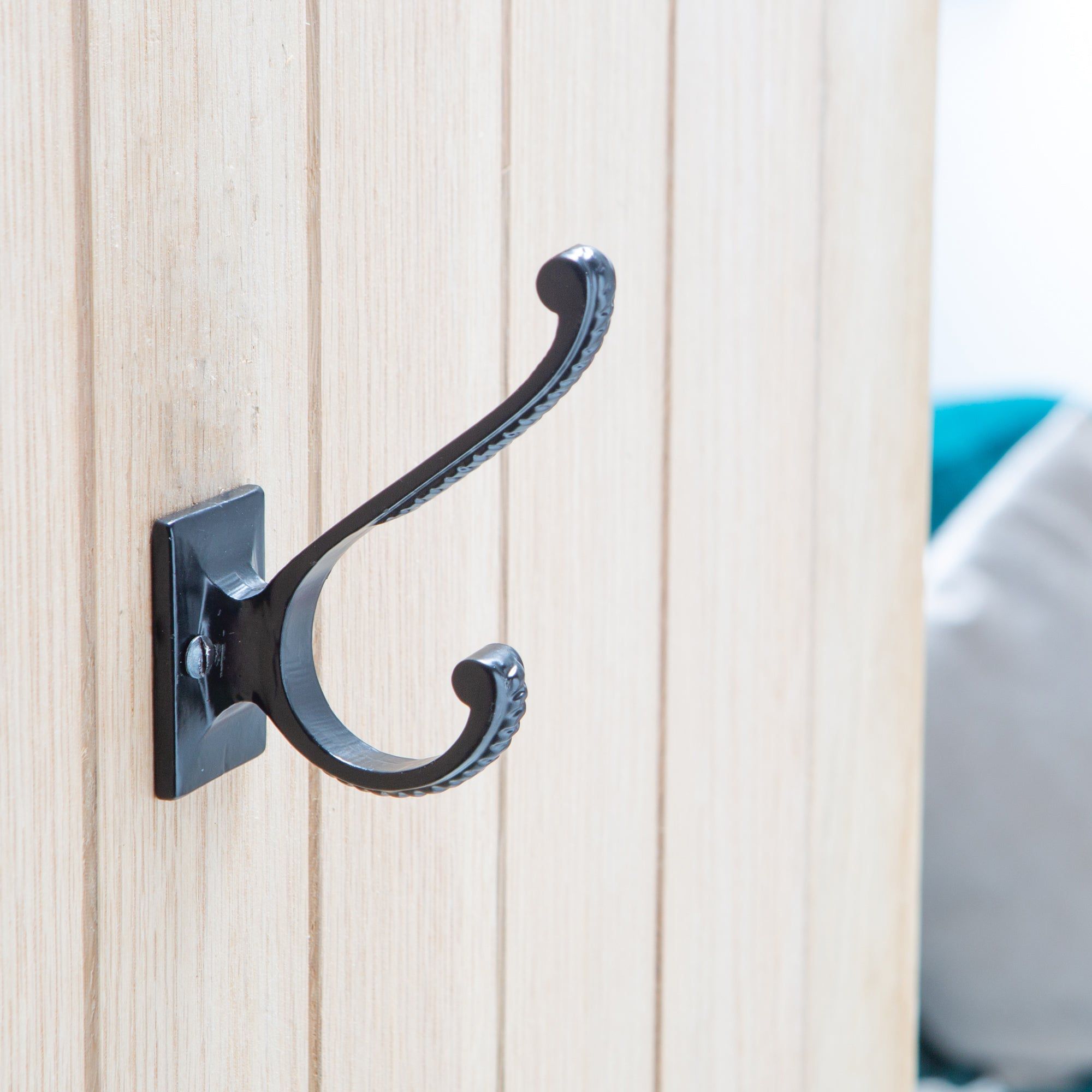 35mm x 100mm Black Square Back Scroll Hat & Coat Hook