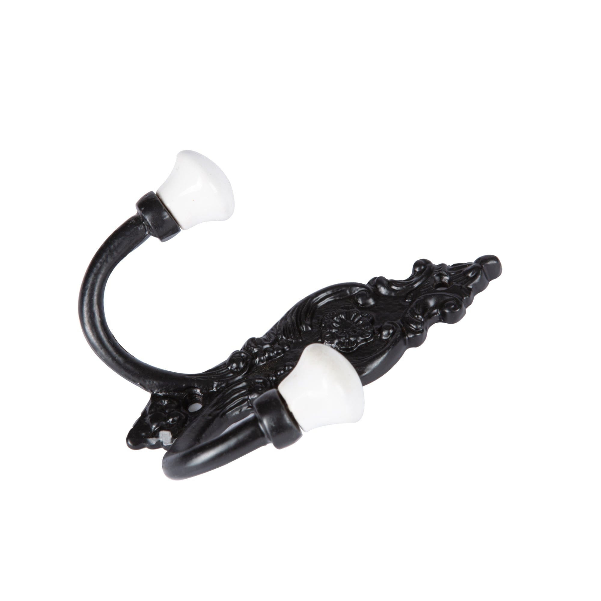 100mm x 115mm Black Ornate Double White Ceramic Coat Hook