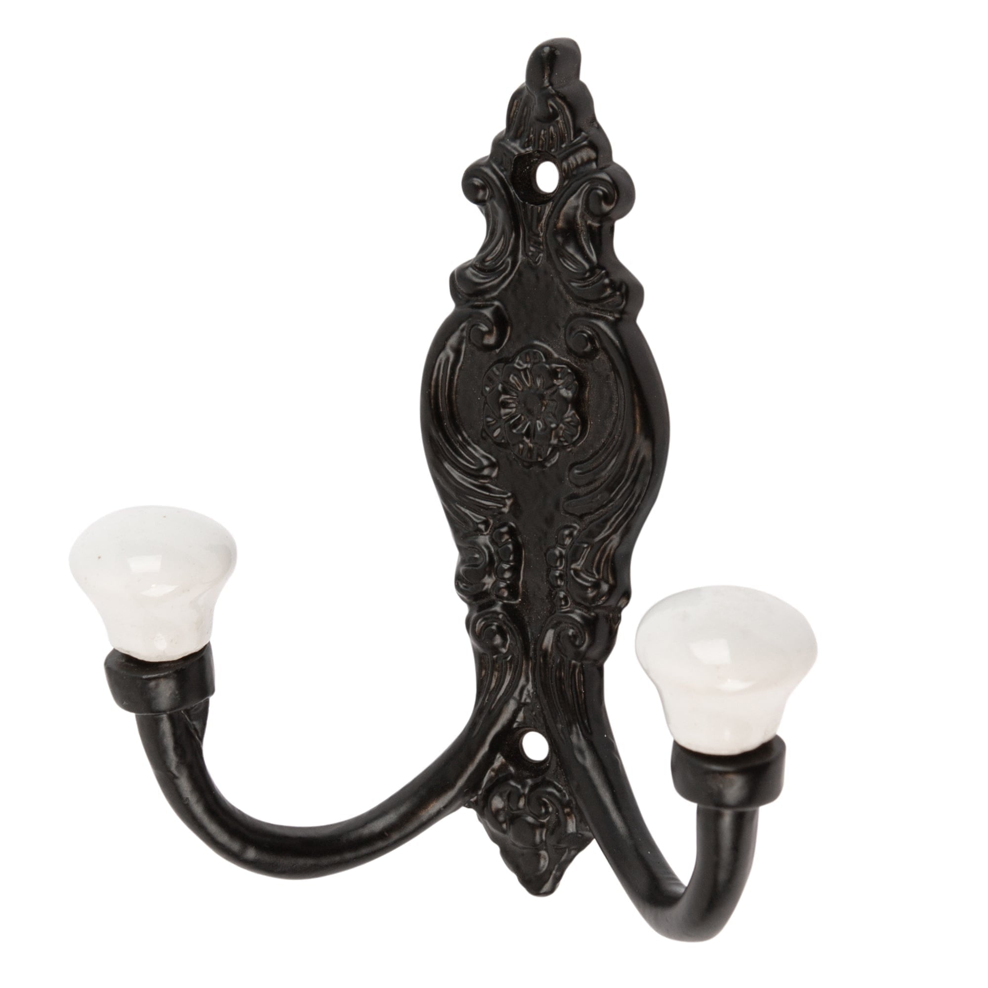 100mm x 115mm Black Ornate Double White Ceramic Coat Hook