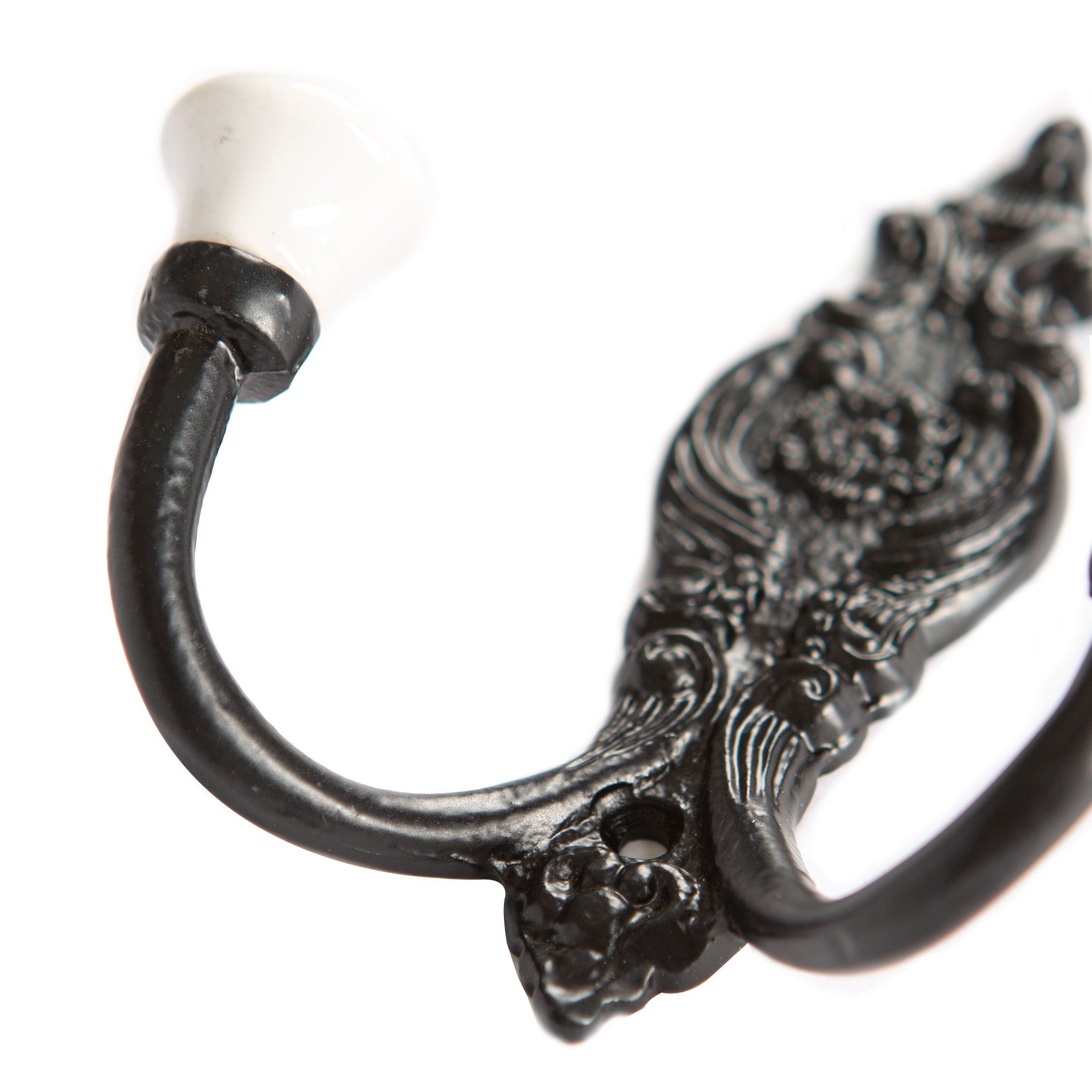100mm x 115mm Black Ornate Double White Ceramic Coat Hook