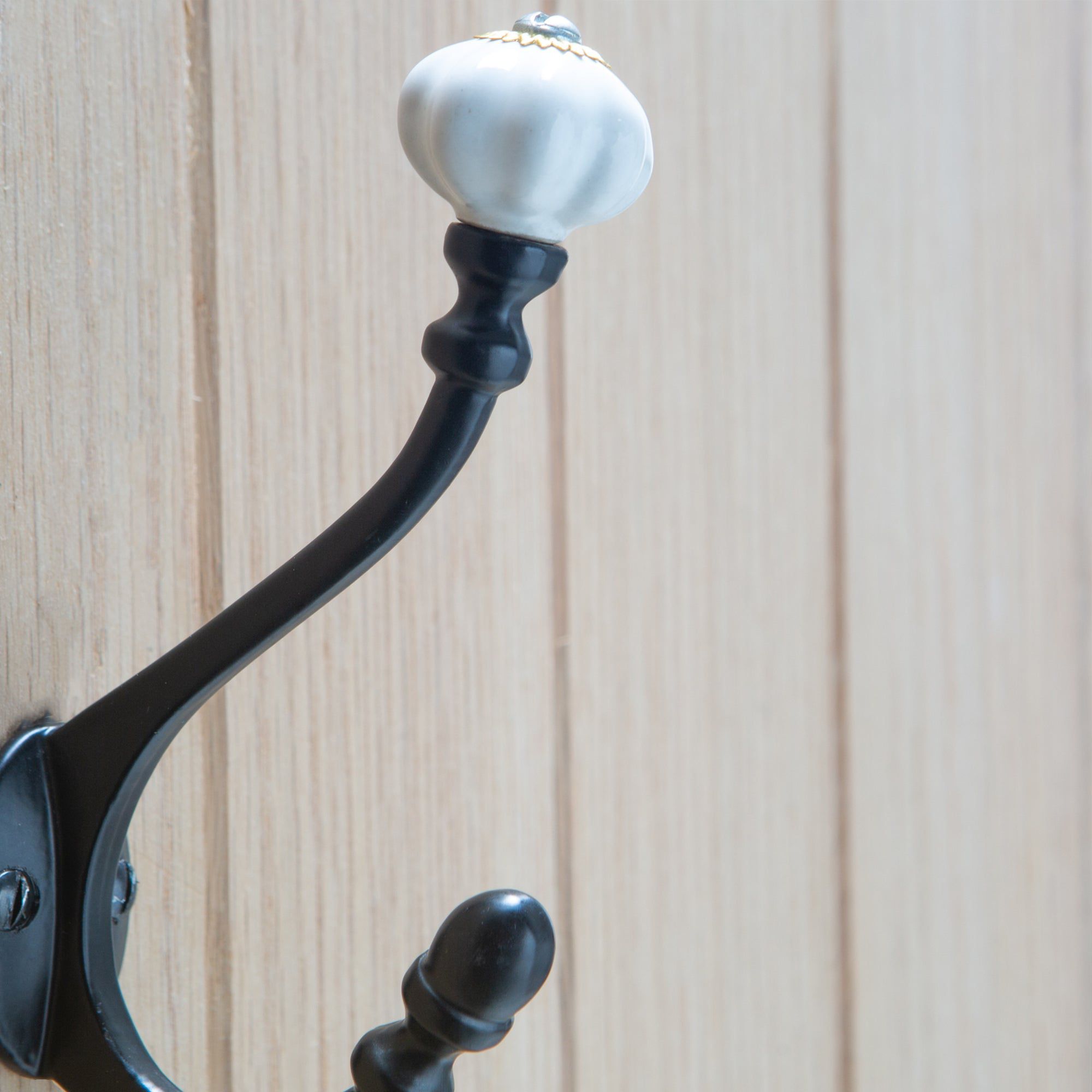 30mm x 140mm Black Ceramic Flower Hat & Coat Hook