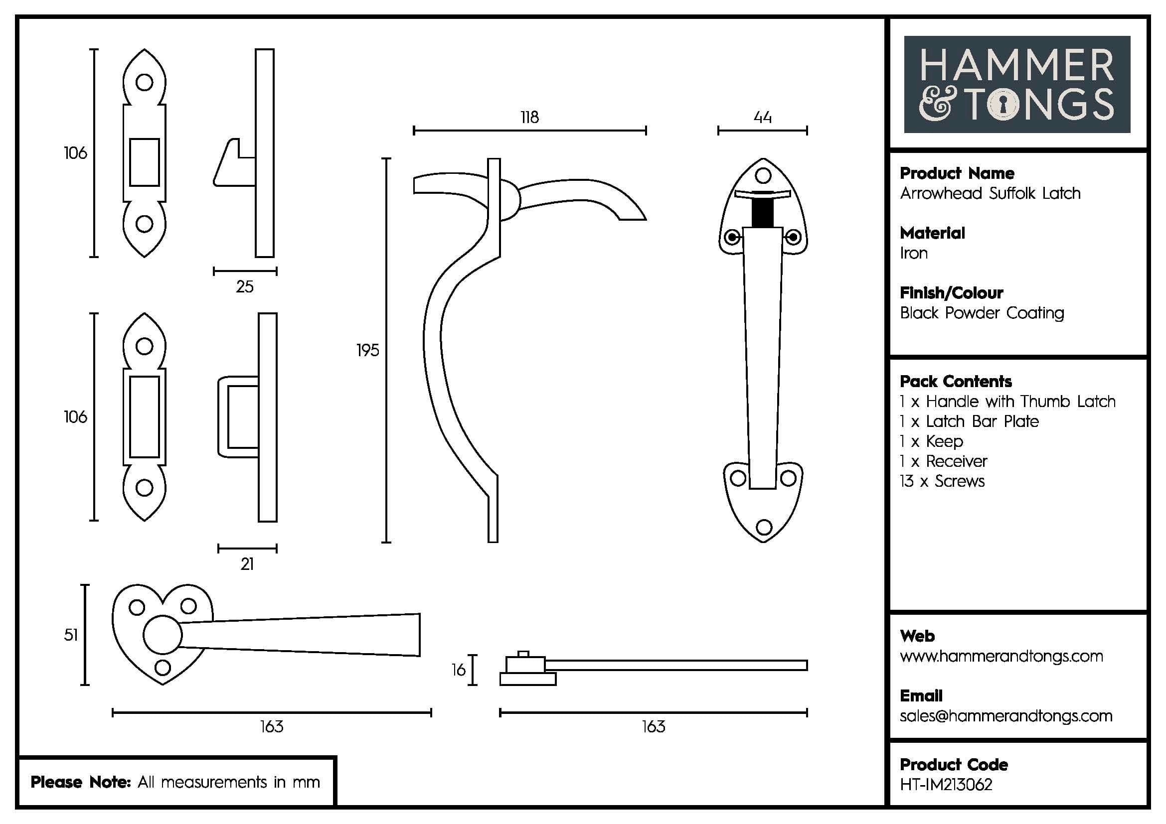 195mm Black Arrowhead Suffolk Latch