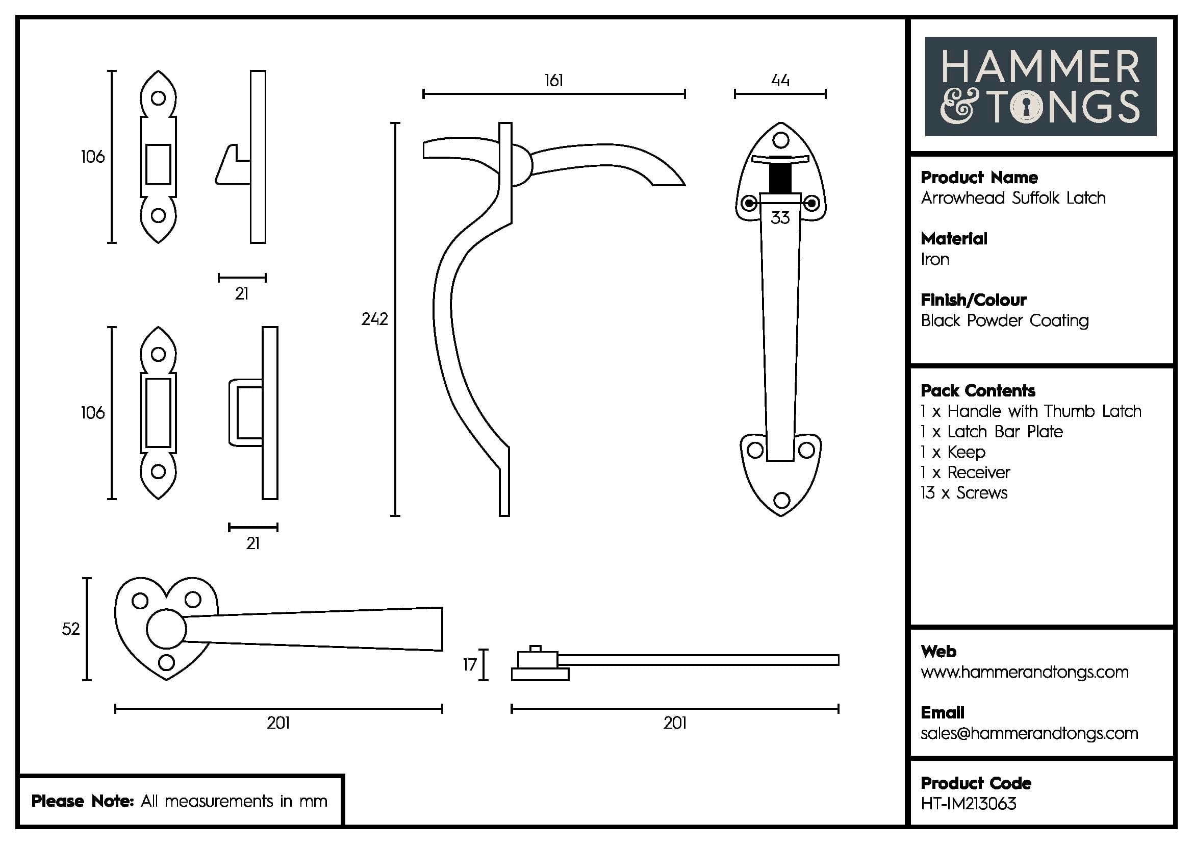 240mm Black Arrowhead Suffolk Latch