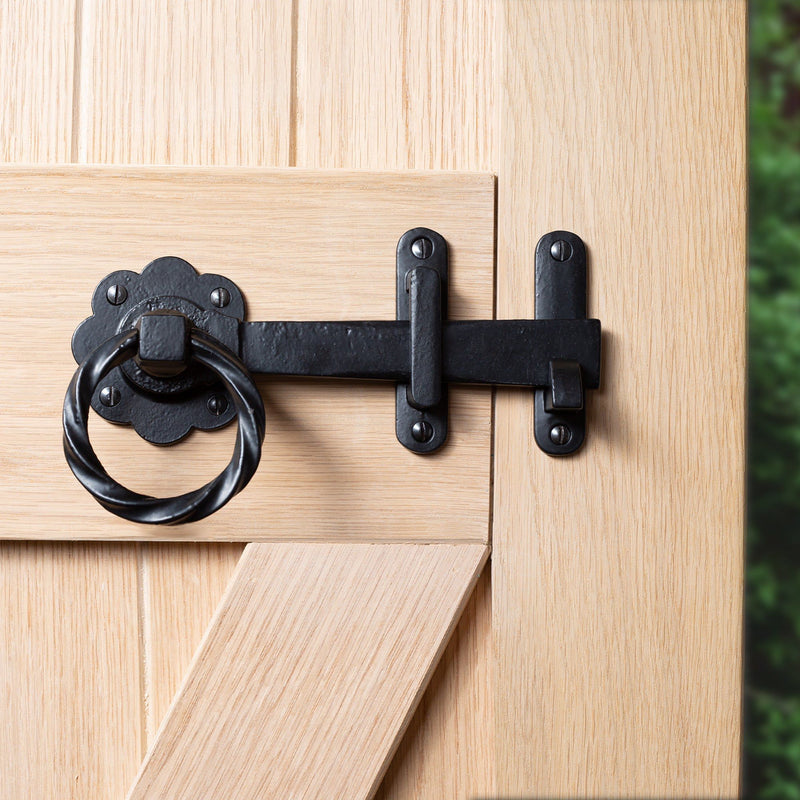195mm Black Rose Ring Gate Latch - By Hammer & Tongs