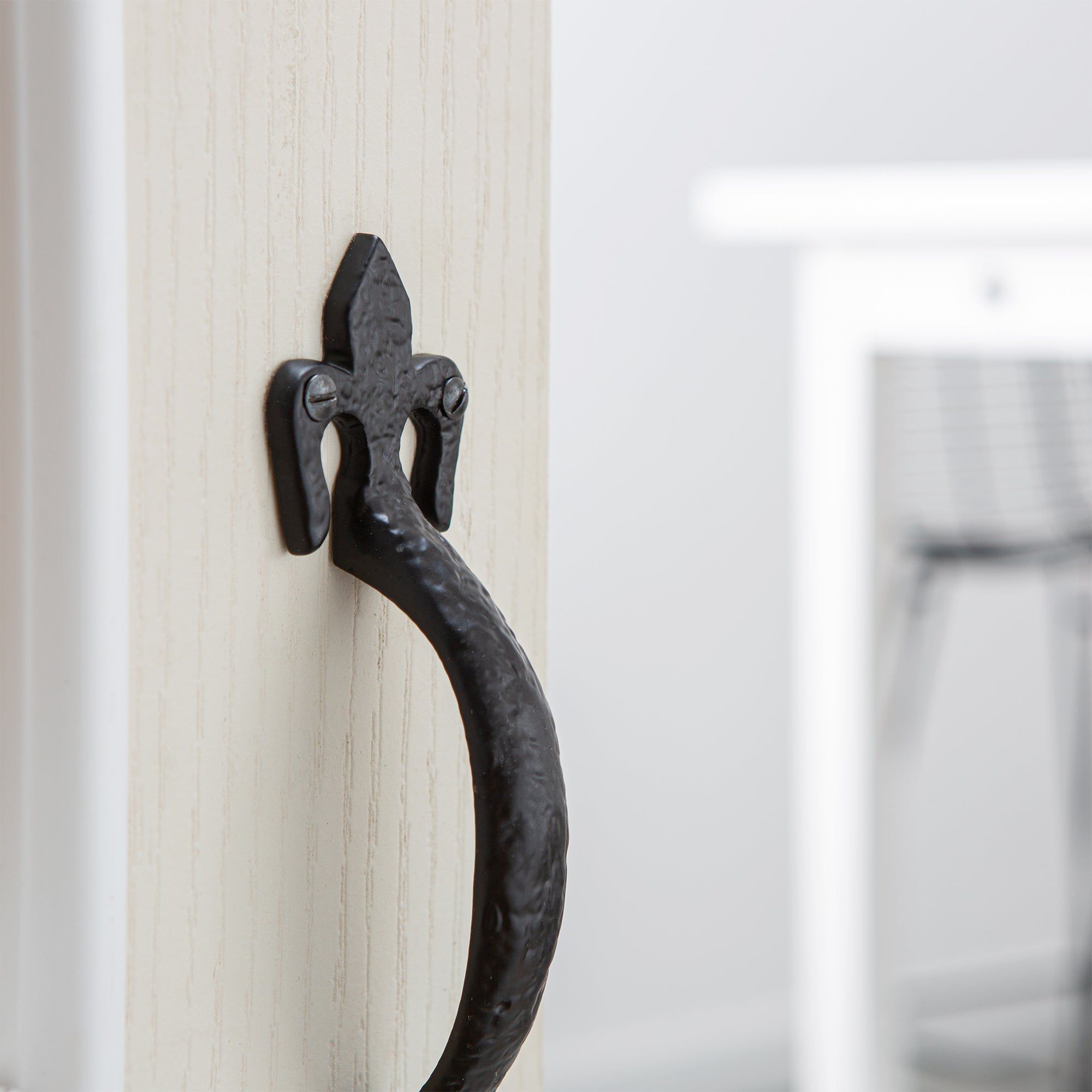 200mm Black Rustic Fleur De Lis Door Handle
