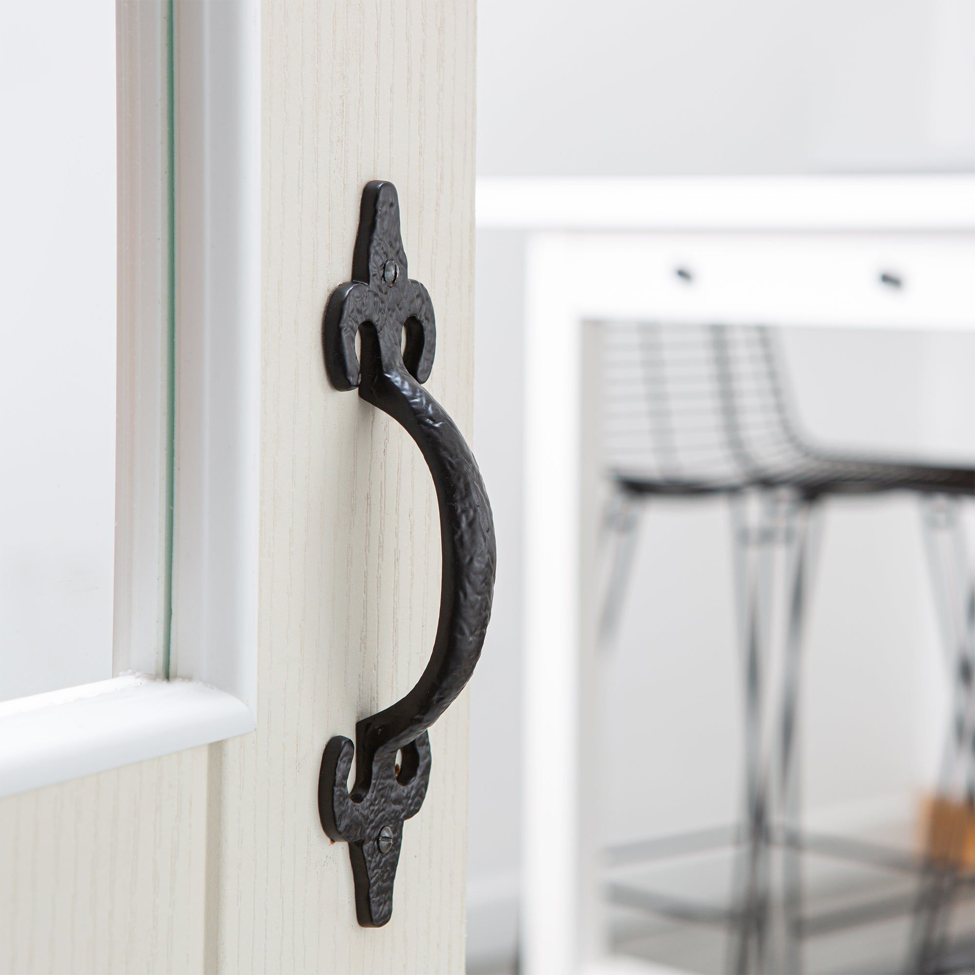 205mm Black Antique Fleur De Lis Door Handle