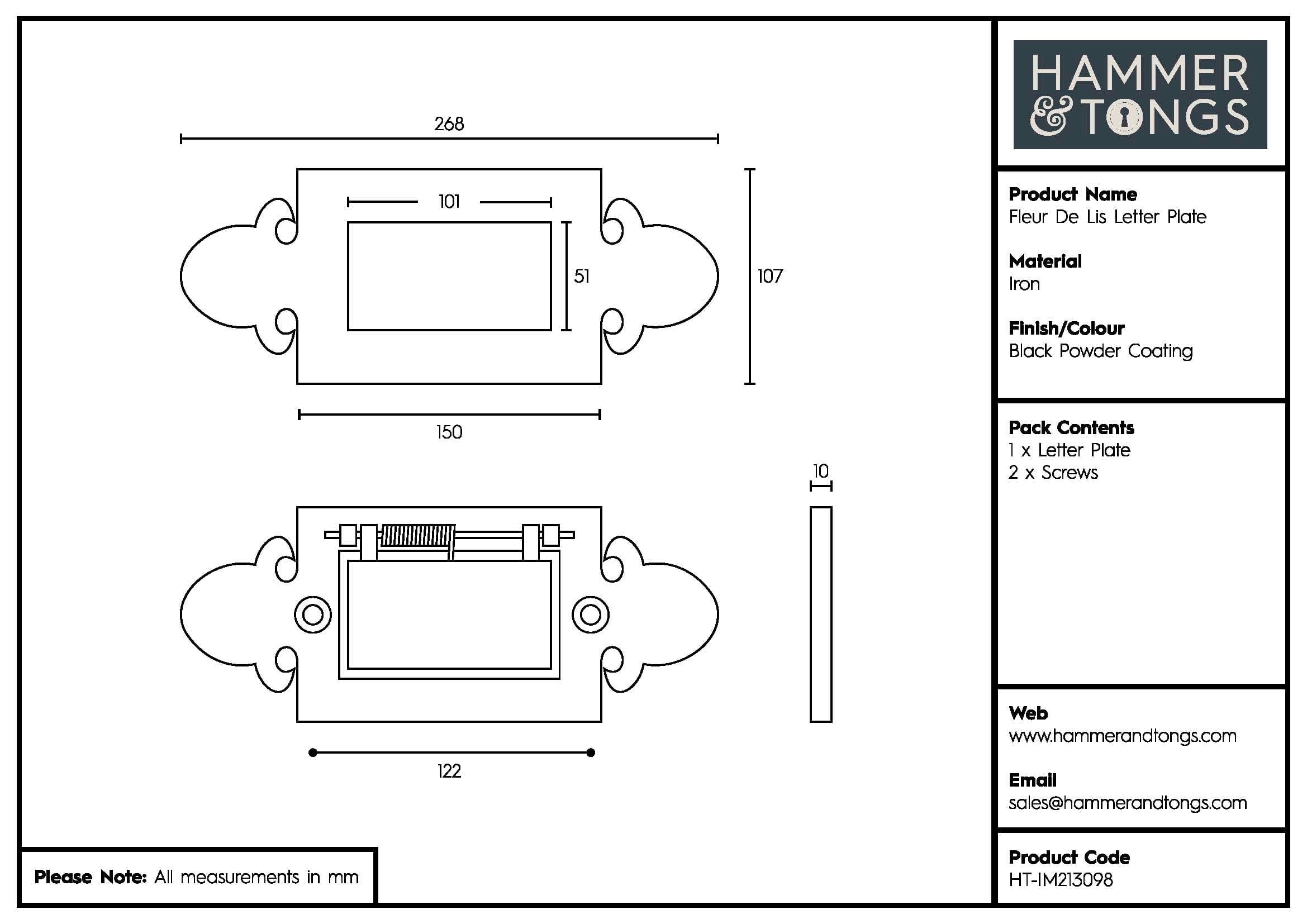 270mm x 105mm Black Fleur De Lis Letter Plate