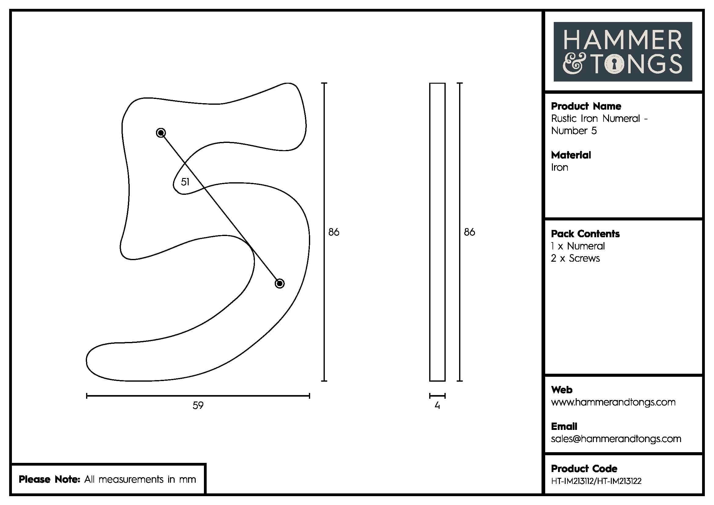 80mm Black Rustic Iron House Number 5