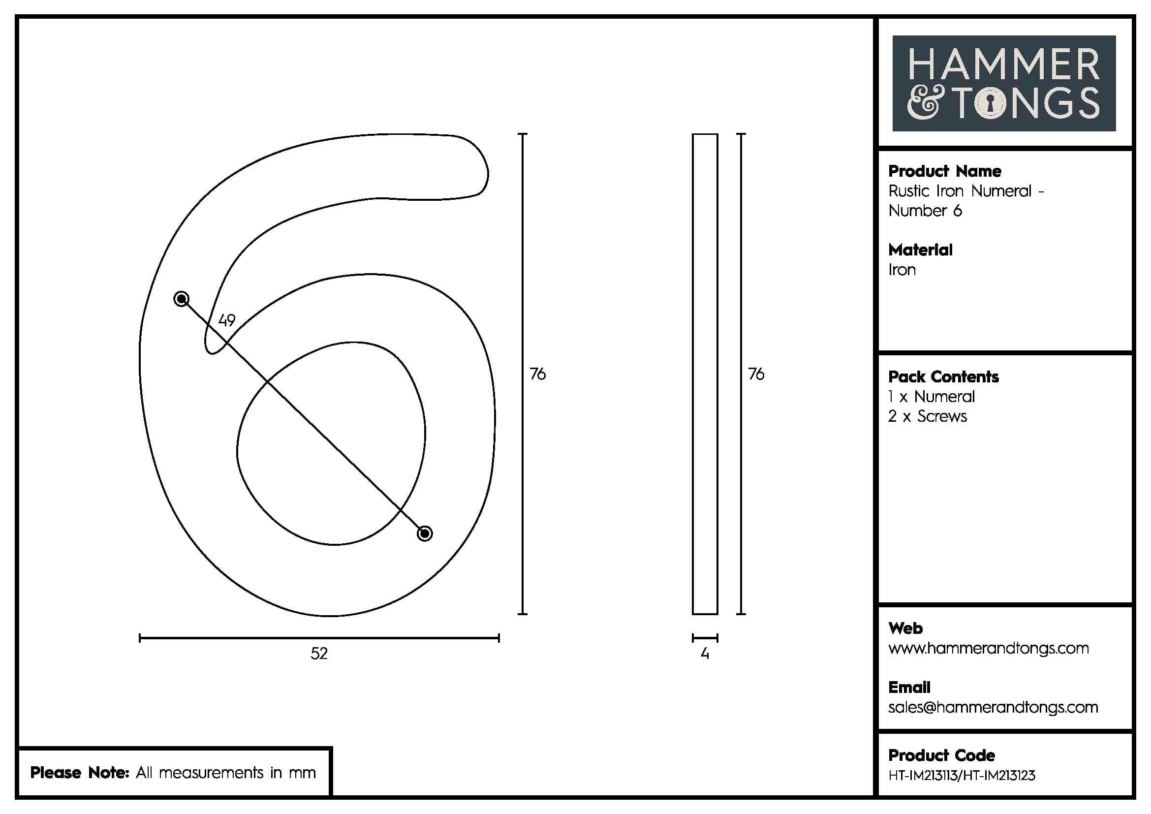 80mm Grey Rustic Iron House Number 6