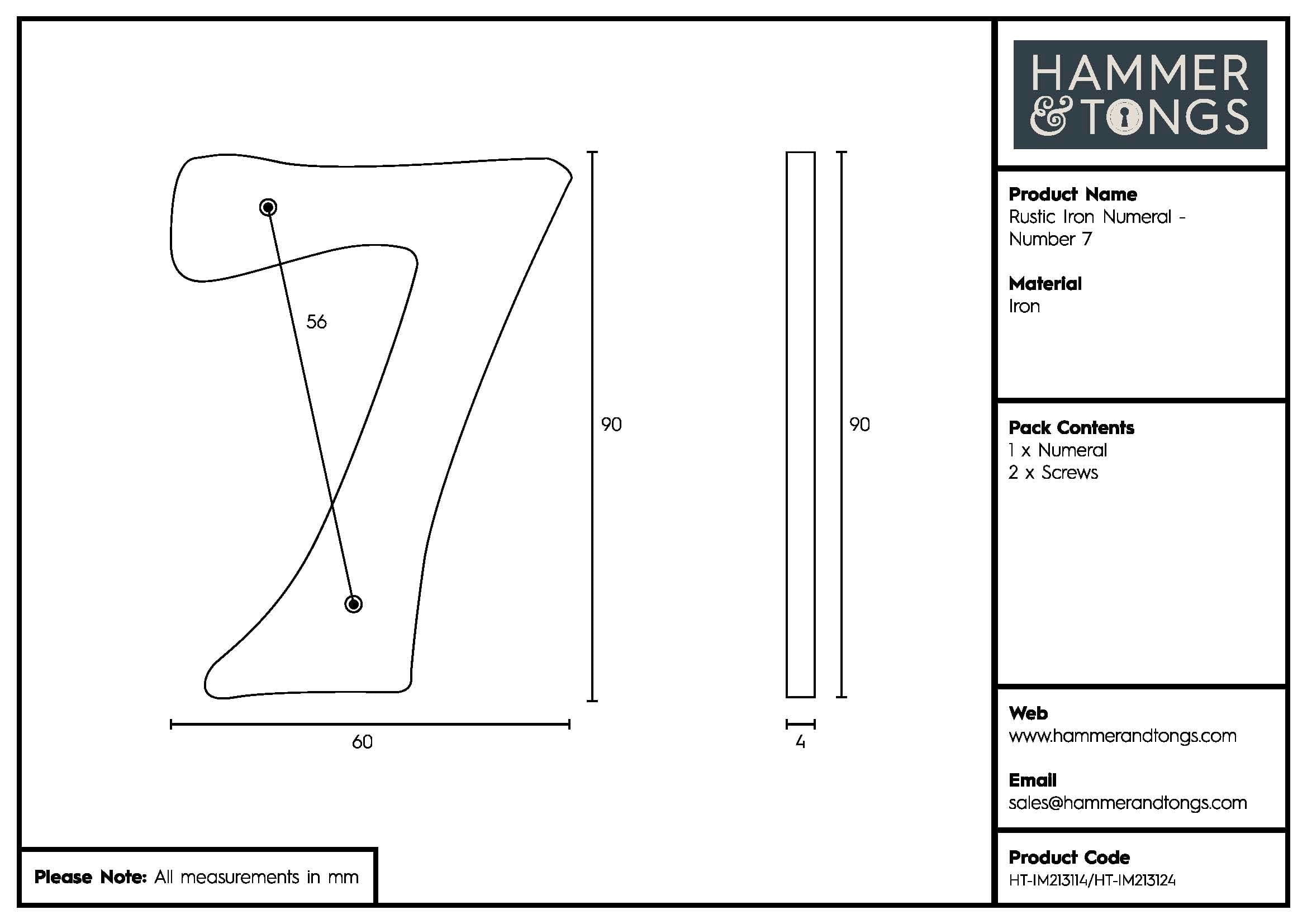 80mm Grey Rustic Iron House Number 7