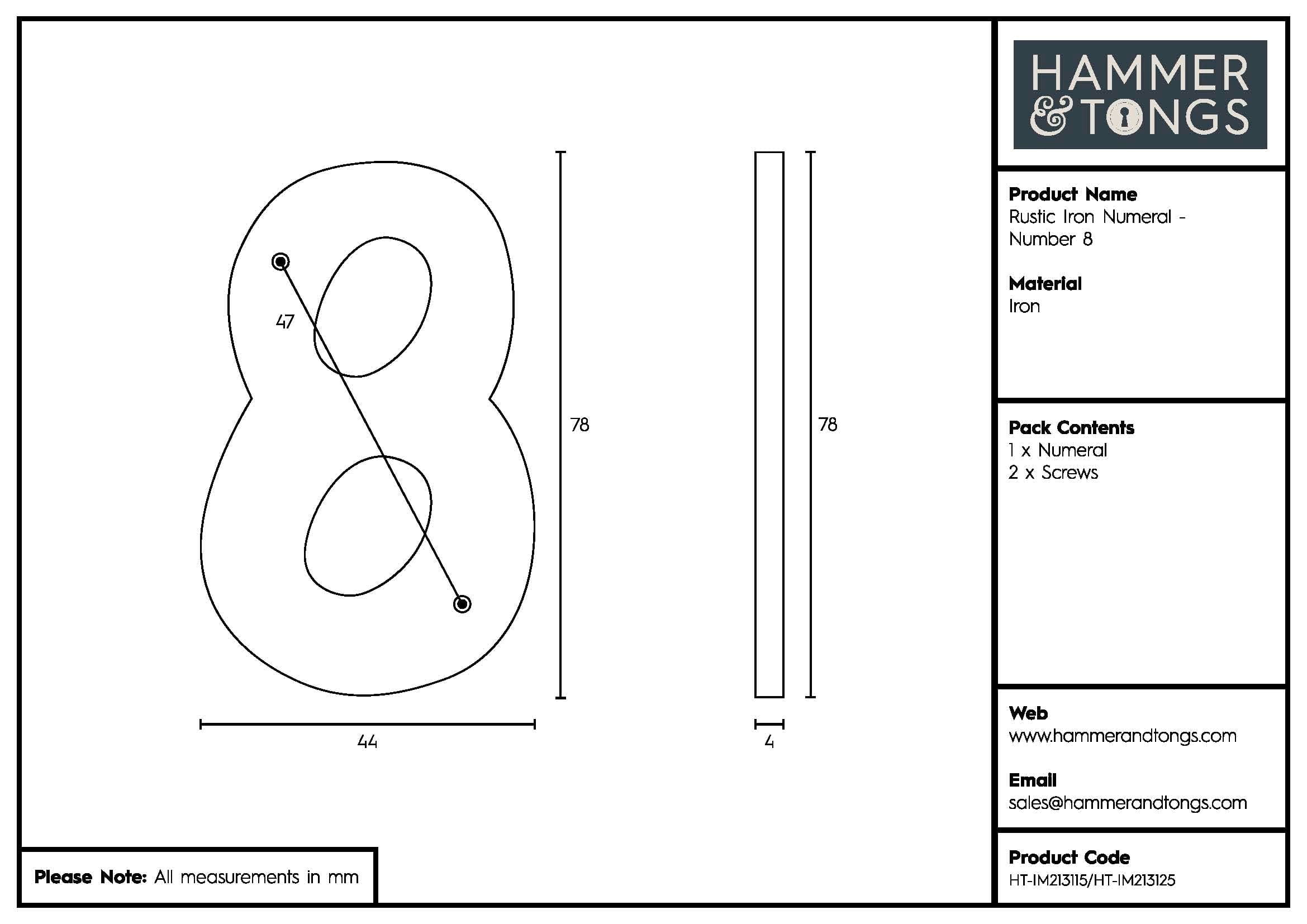 80mm Grey Rustic Iron House Number 8