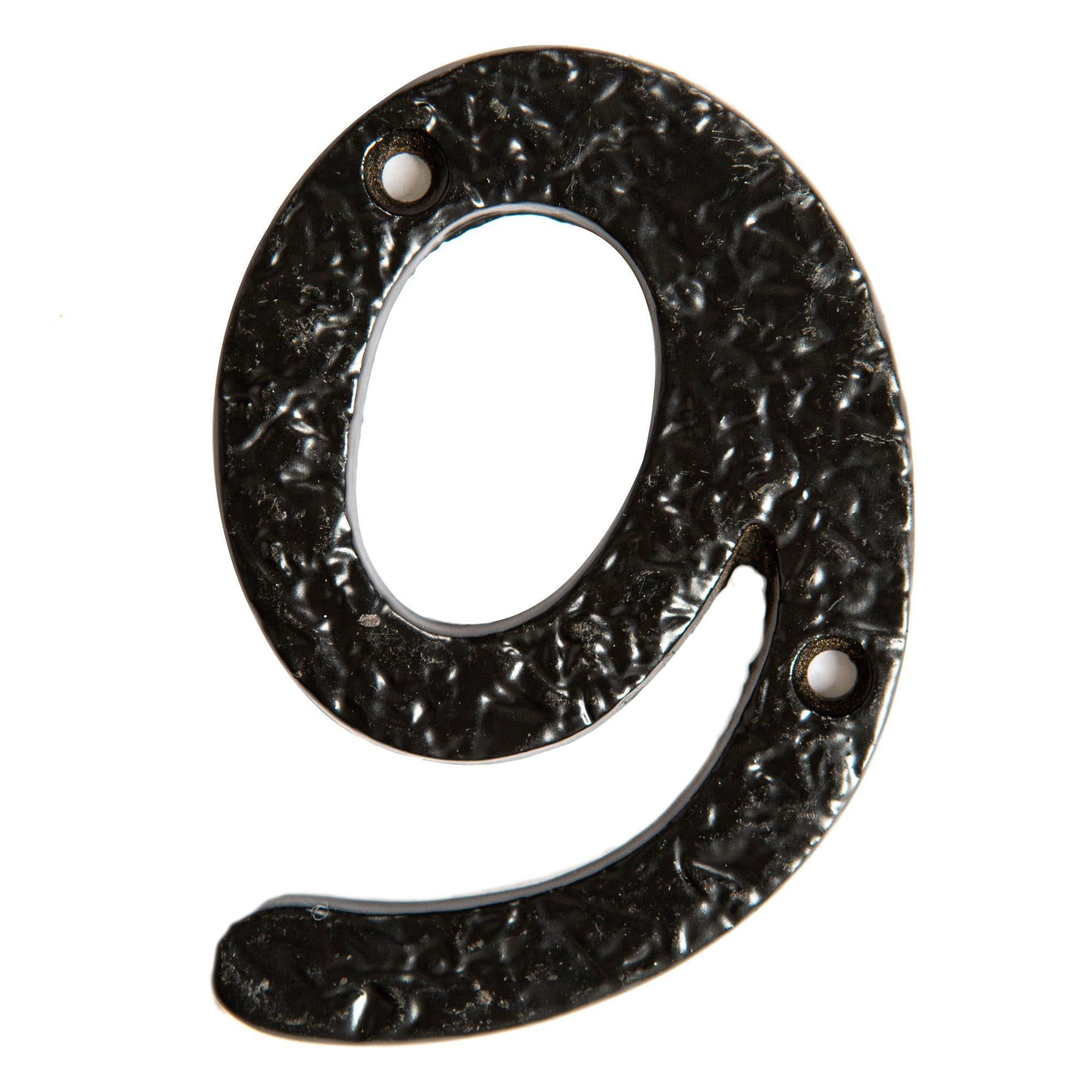 80mm Black Rustic Iron House Number 9 - By Hammer & Tongs