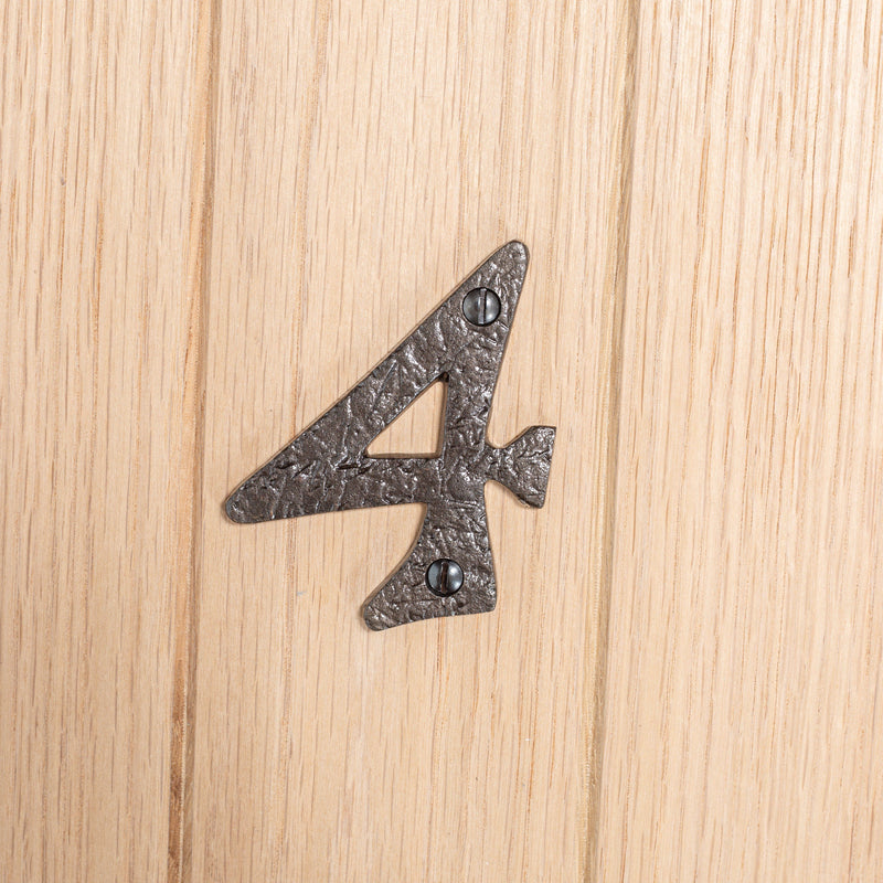 80mm Black Rustic Iron House Number 4 - By Hammer & Tongs