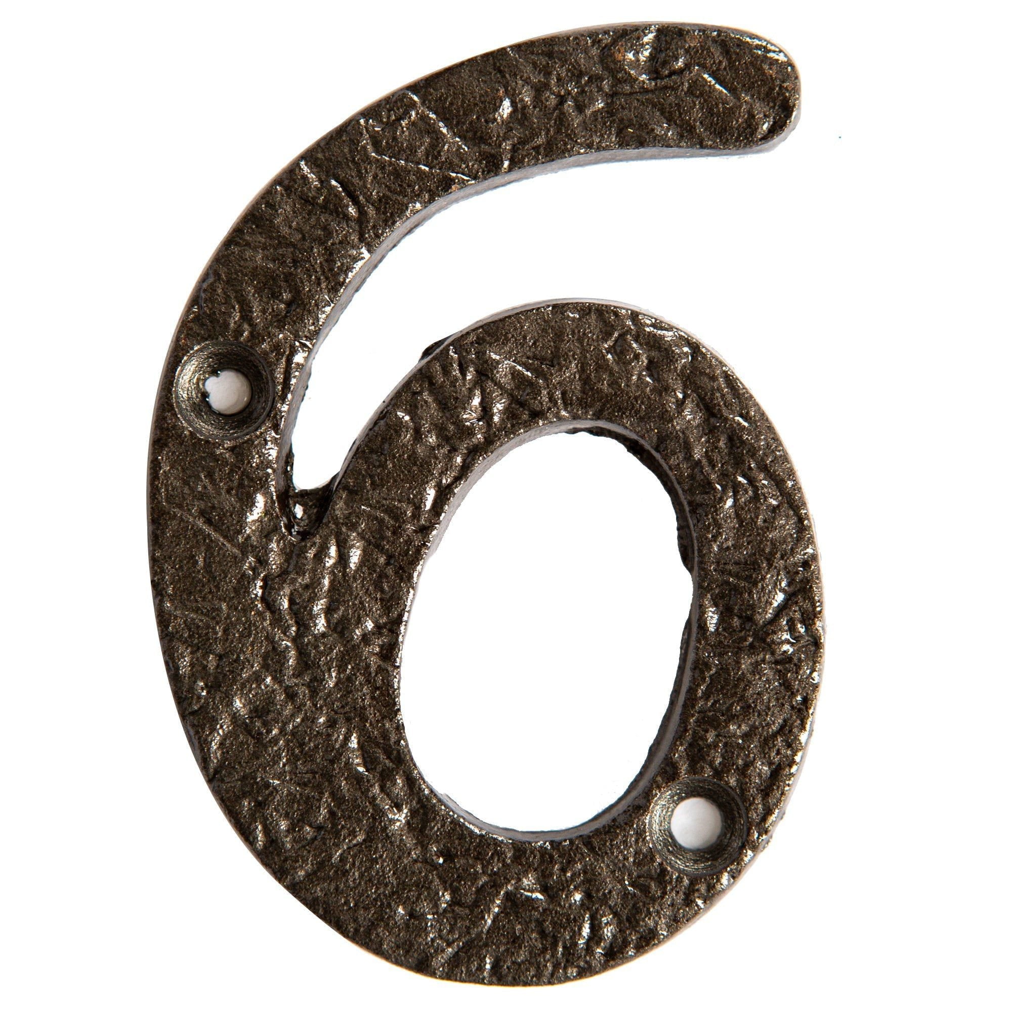 80mm Grey Rustic Iron House Number 6 - By Hammer & Tongs