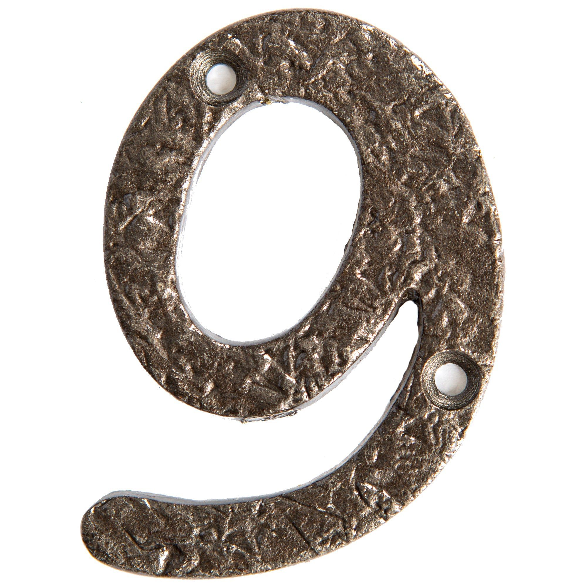 80mm Grey Rustic Iron House Number 9 - By Hammer & Tongs