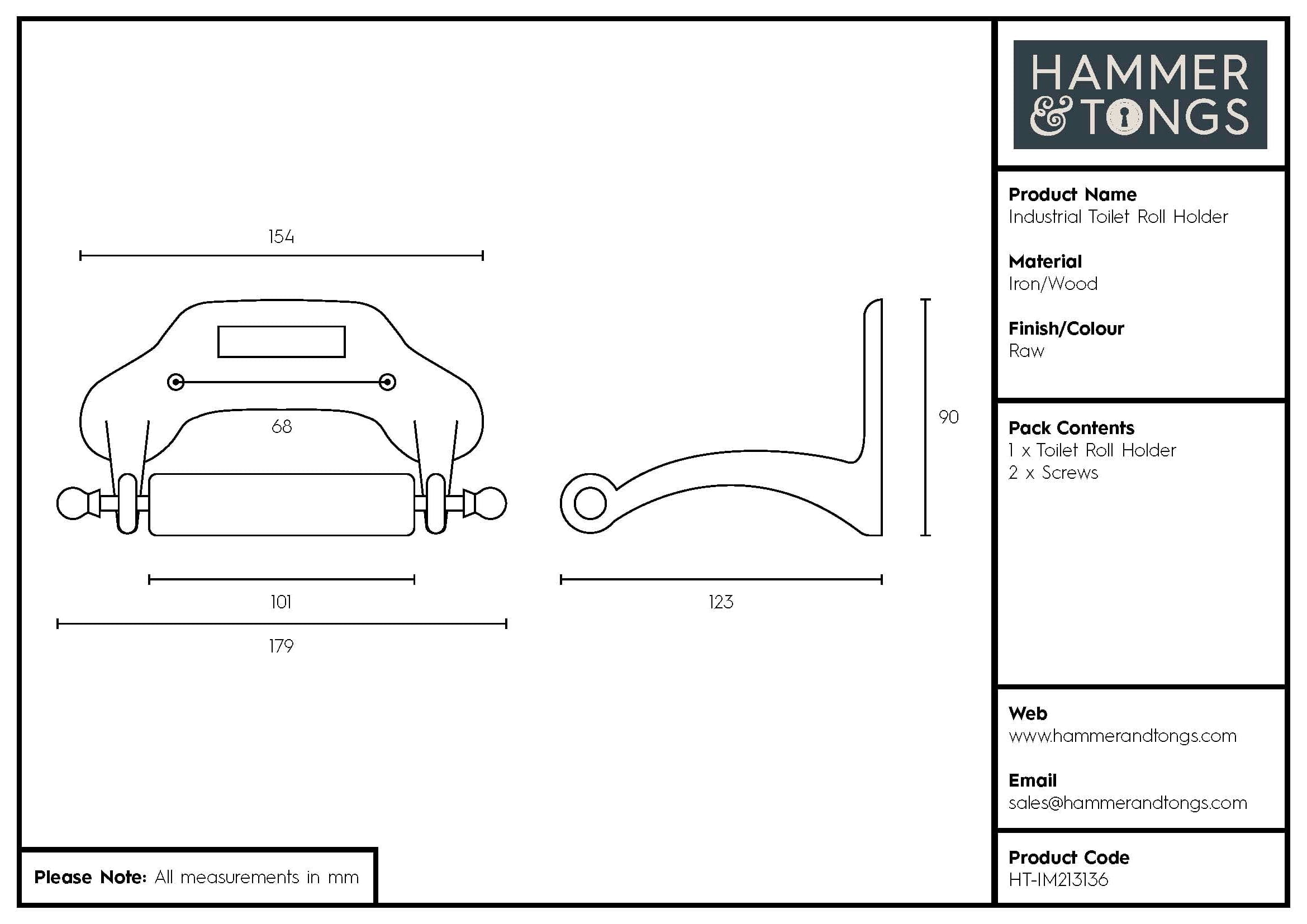 180mm Grey Industrial Toilet Roll Holder
