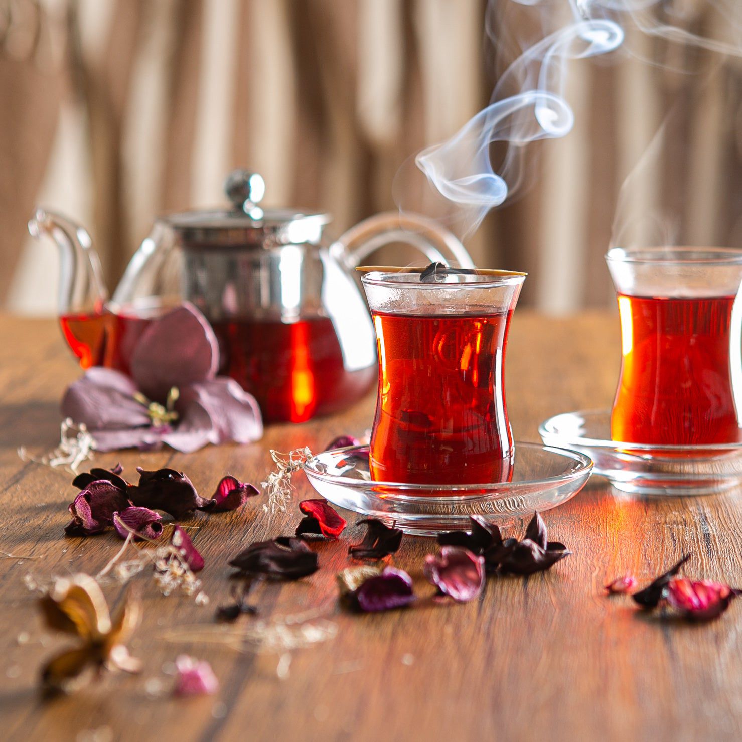 115ml Klasik Embossed Glass Turkish Tea Cups & Saucers - 6 Sets