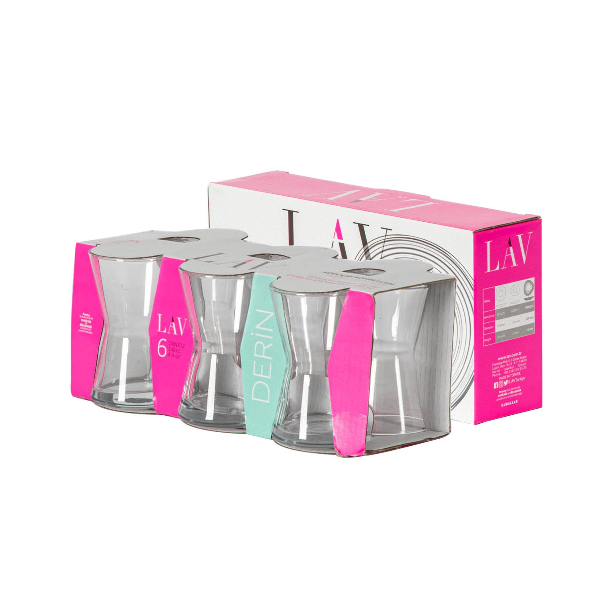 140ml Derin Glass Turkish Tea Cups and Saucers - 6 Sets