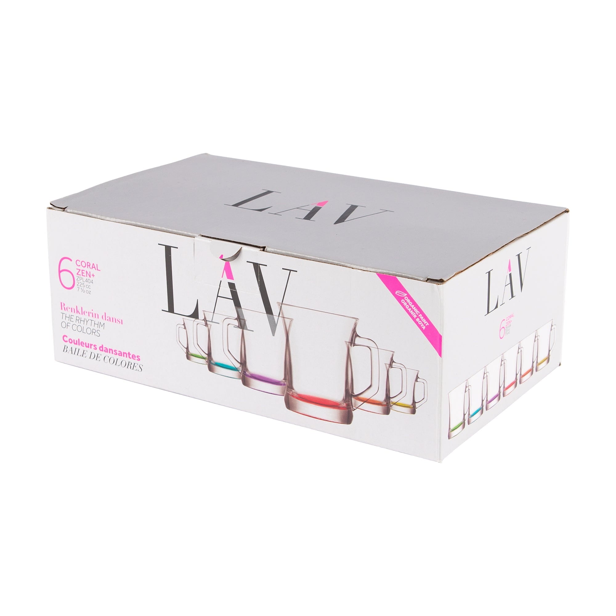 225ml Zen+ Coloured Base Glass Coffee Mugs - Pack of Six